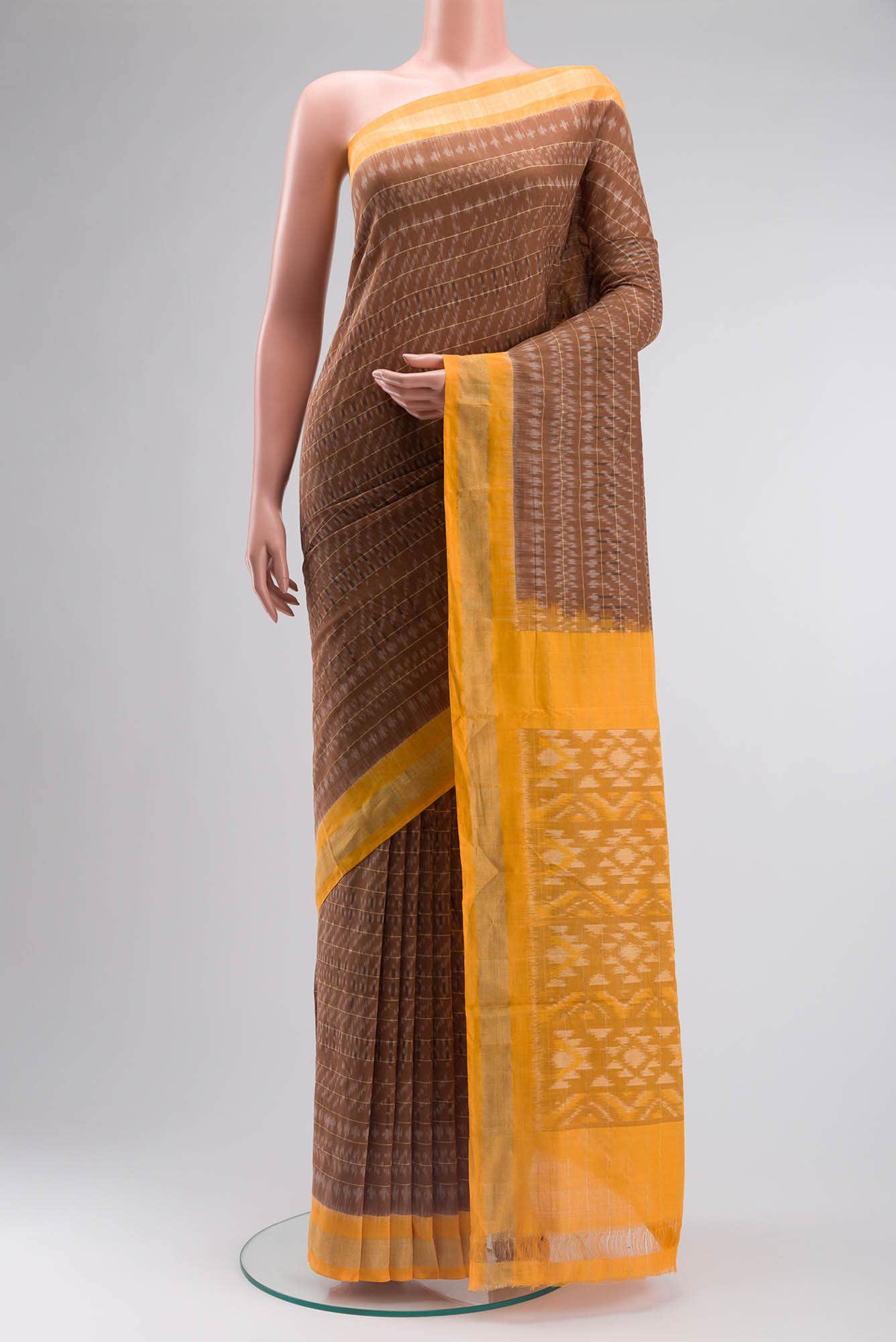 Brown Pochampally Cotton Saree