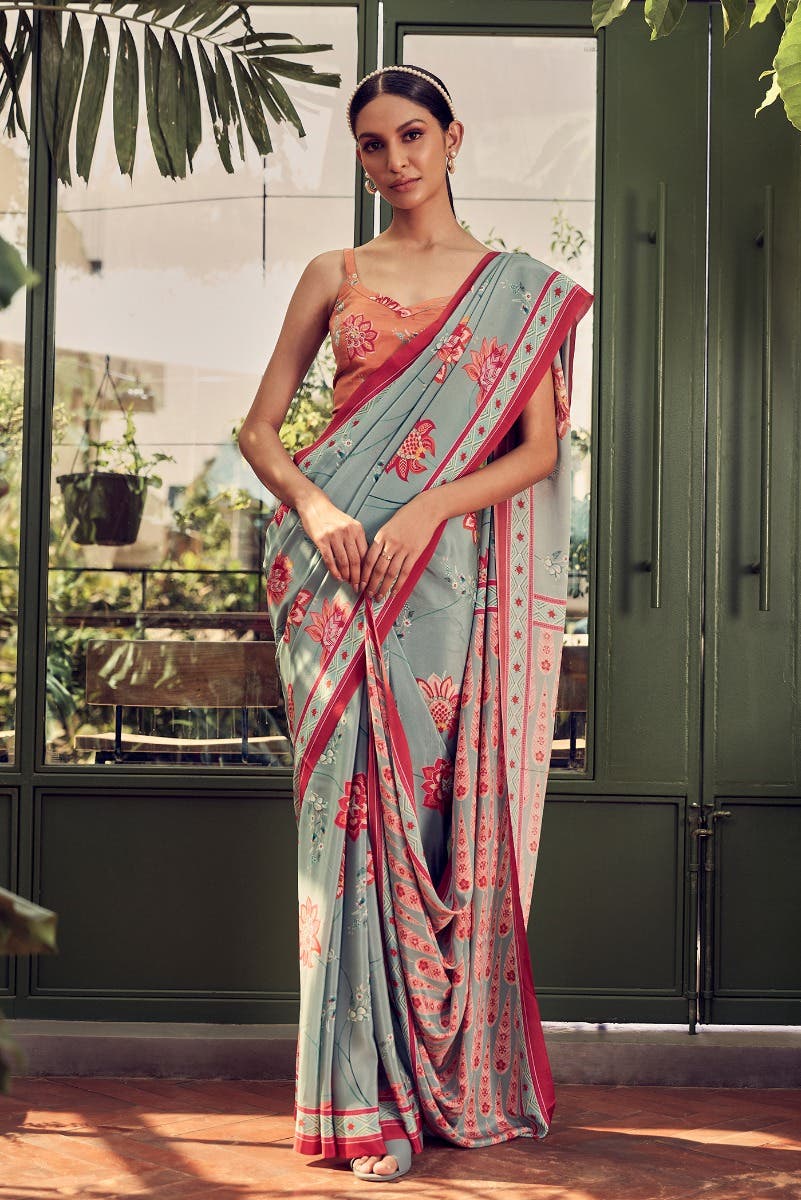 Lata Sea green floral design saree from Chintz Collection, Designed by Nalli