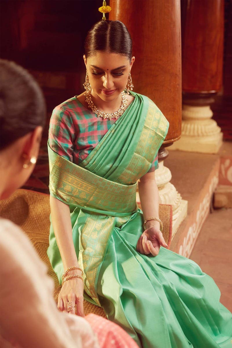 Anudhyana - Light Teal Kanchipuram Silk Saree