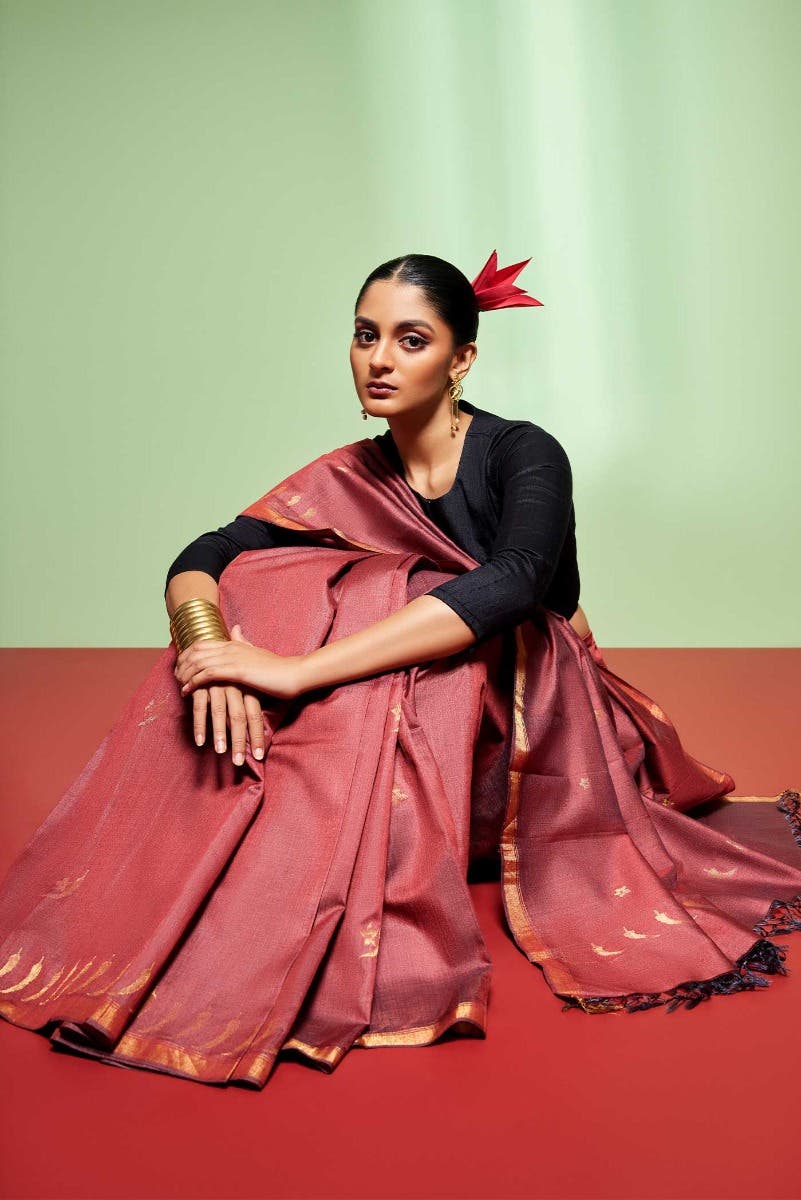Chili Lily-Maroon Bhagalpuri Tussar Silk Saree