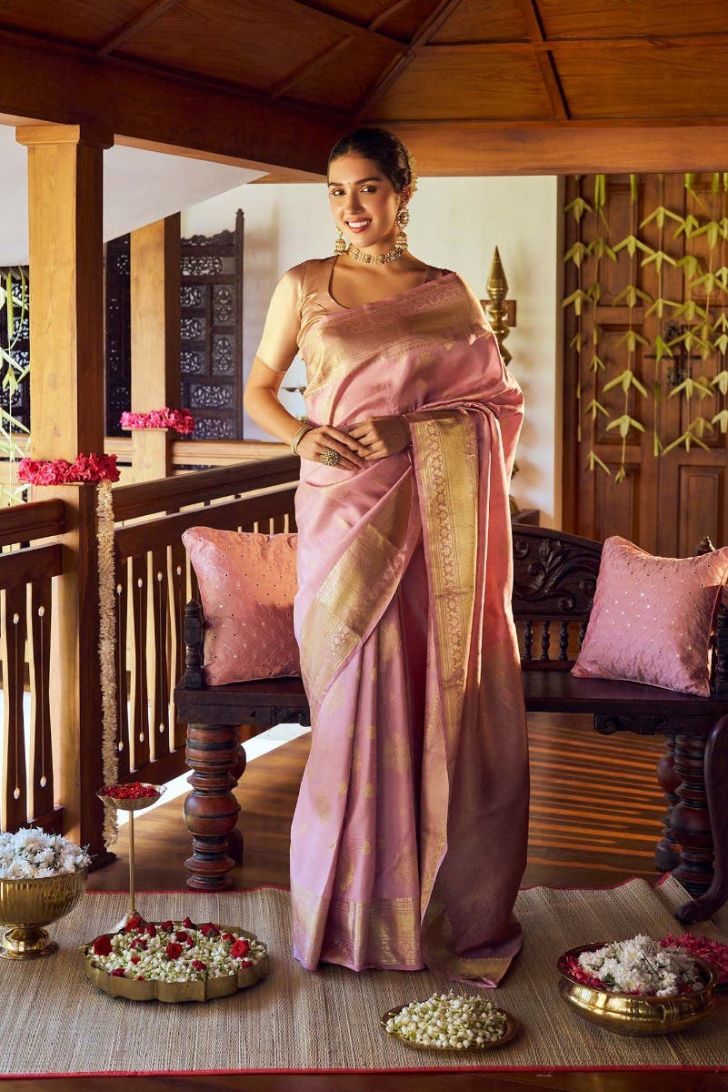 Kavini-Light Pink Kanchipuram Silk Saree
