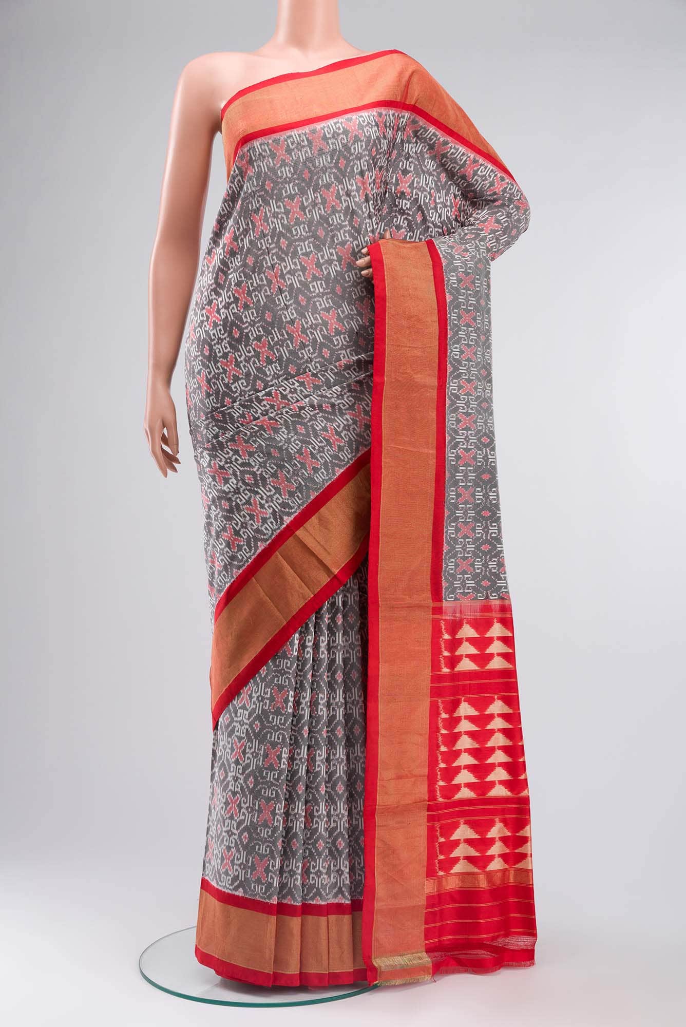 Grey Pochampally Silk Saree
