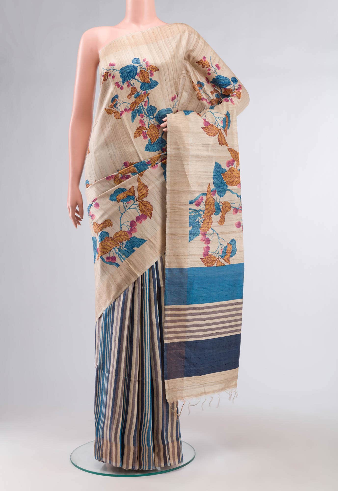 Beige Bhagalpuri Tussar Silk Saree