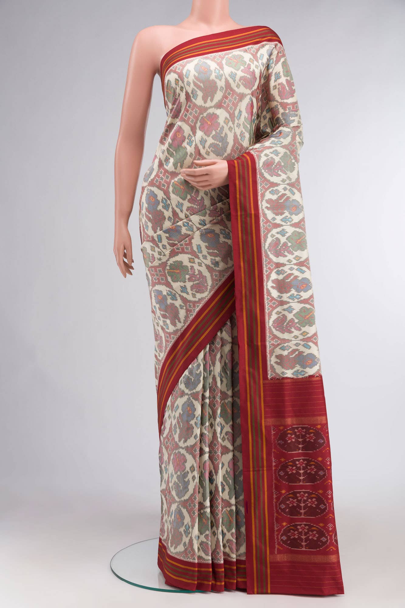 Cream Pochampally Silk Saree