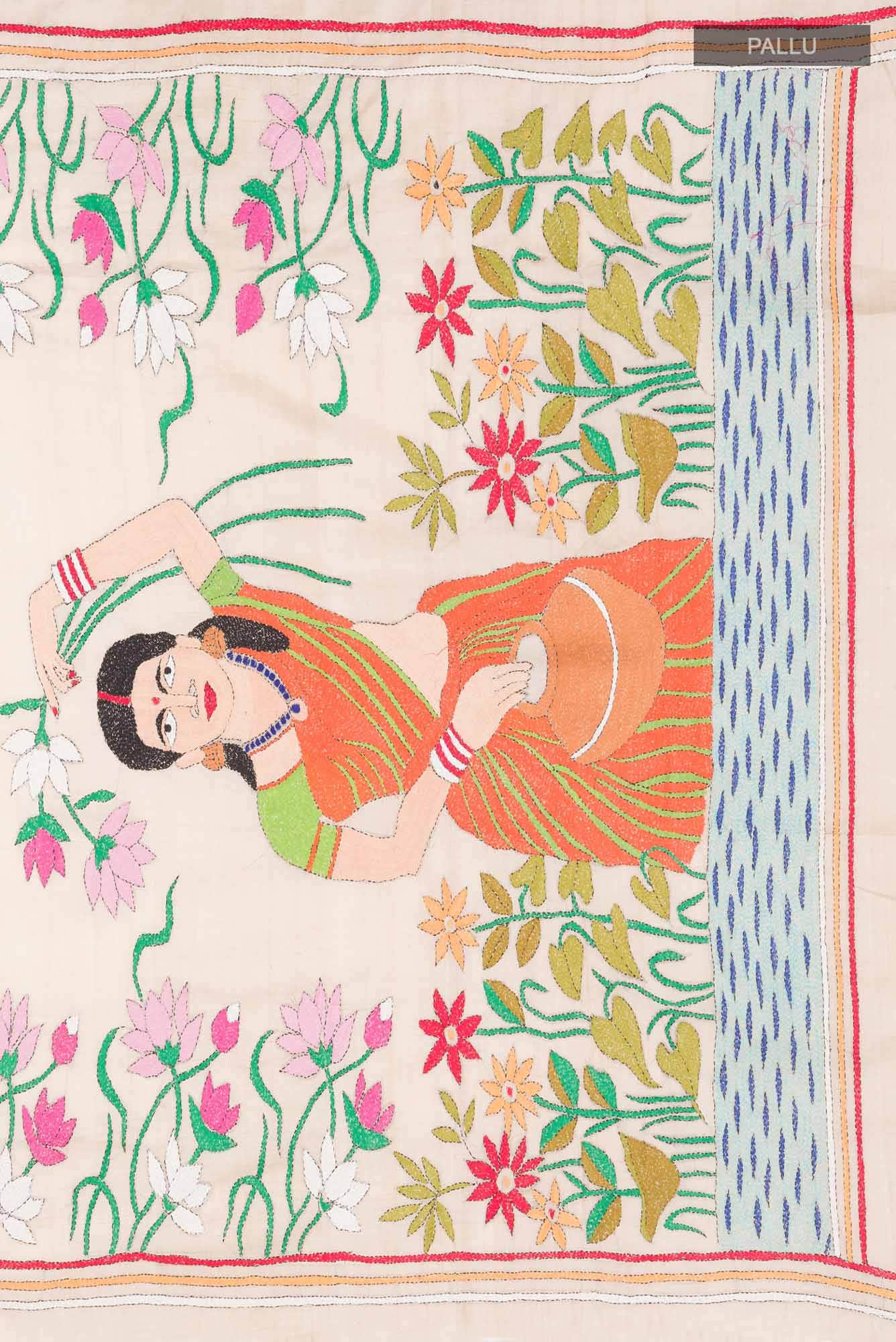Beige Bhagalpuri Tussar Silk Saree