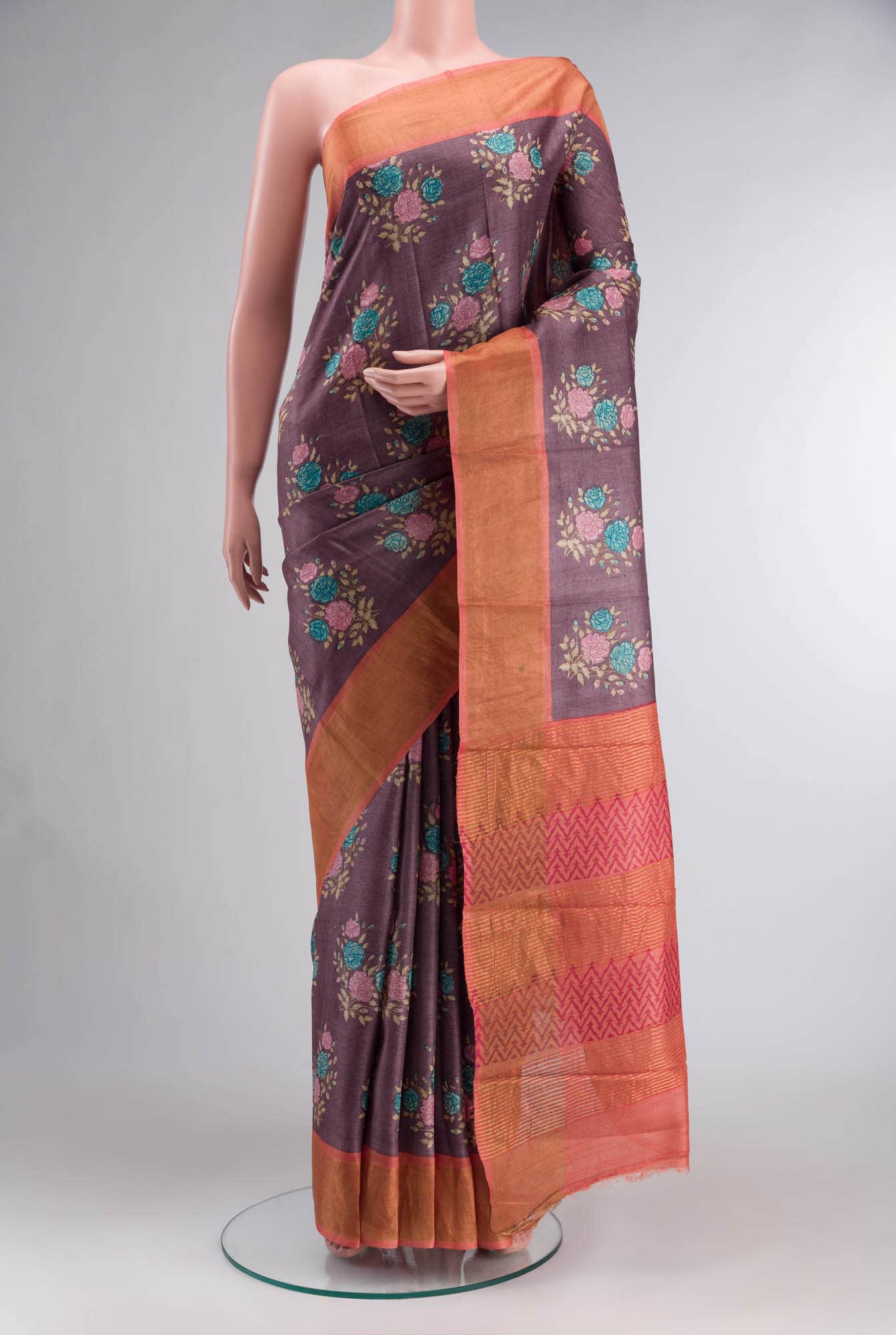 Mauve Bhagalpuri Tussar Silk Saree