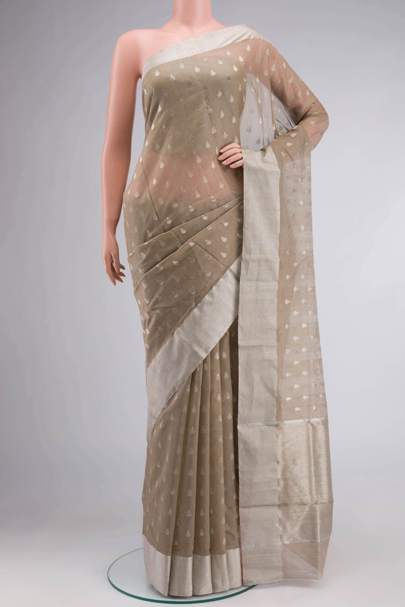 Beige Chanderi Silk Cotton Saree