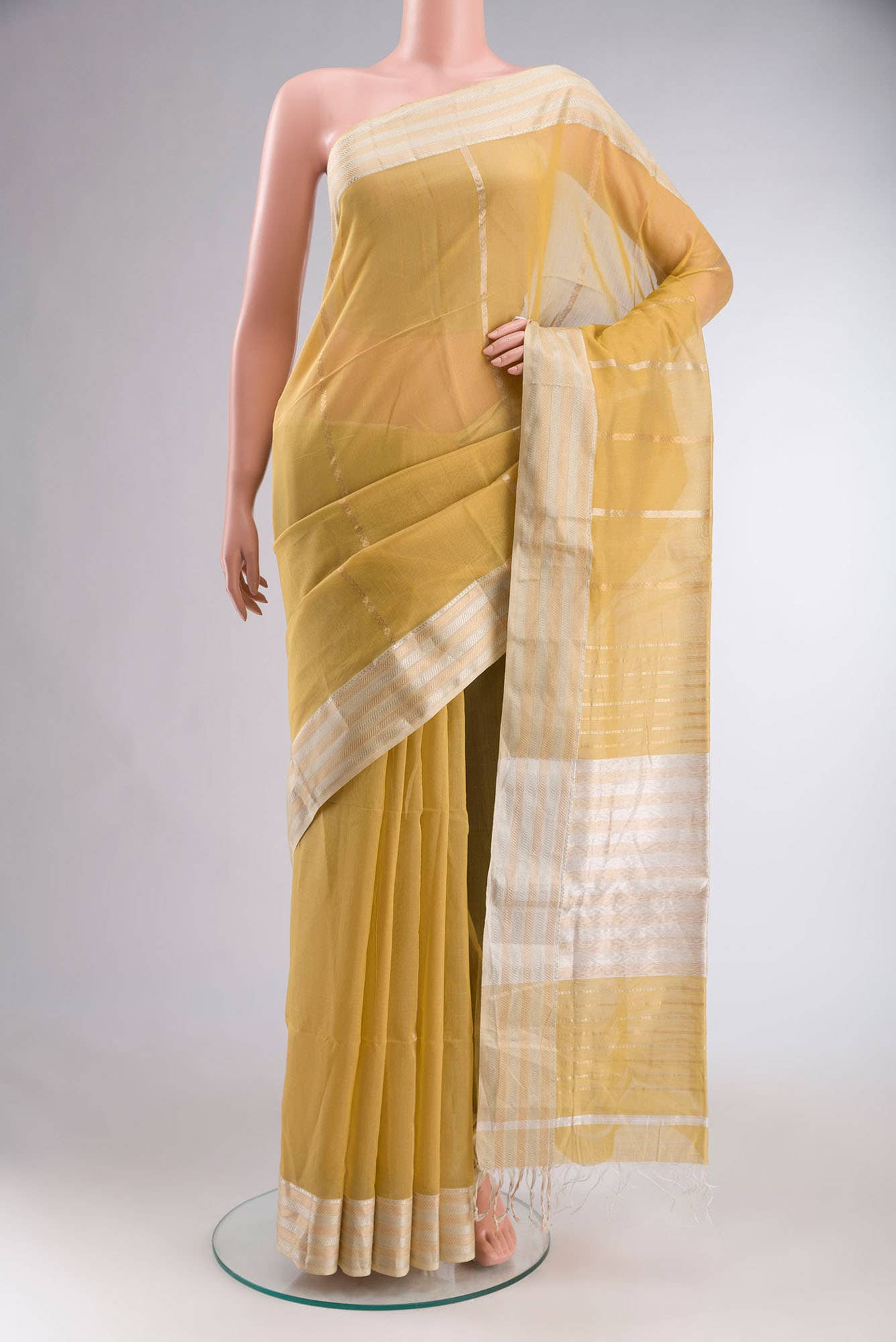Yellow Maheshwari Silk Cotton Saree