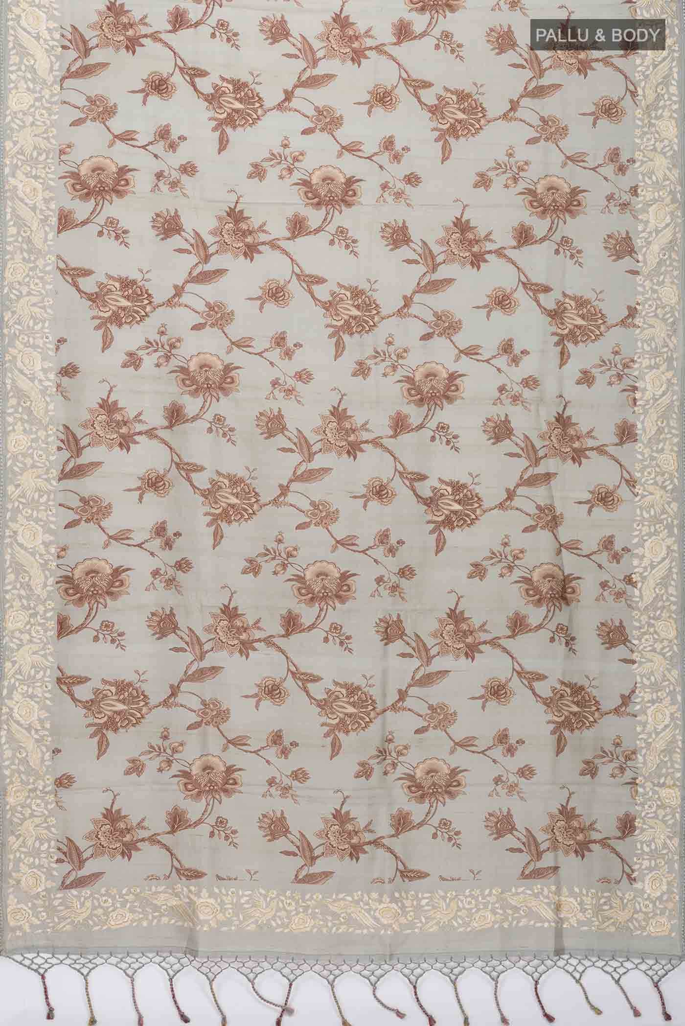 Blue Grey Bhagalpuri Tussar Silk Saree