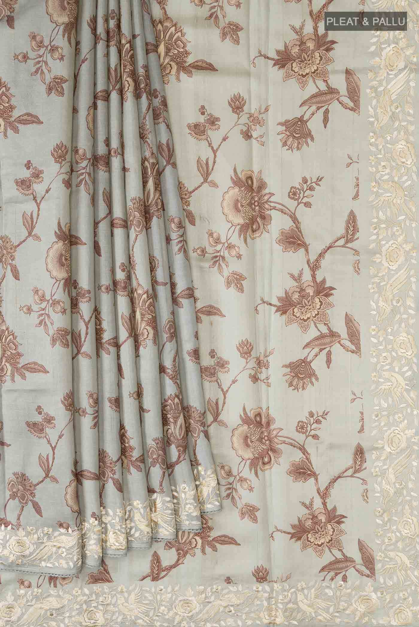 Blue Grey Bhagalpuri Tussar Silk Saree