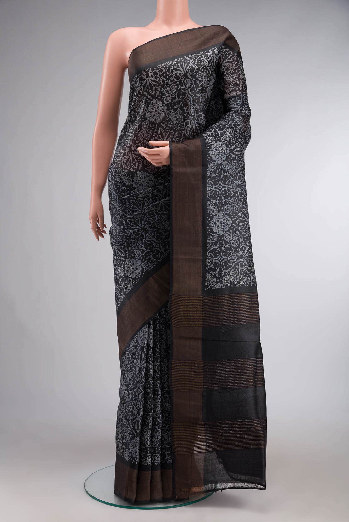 Black Bhagalpuri Tussar Silk Saree