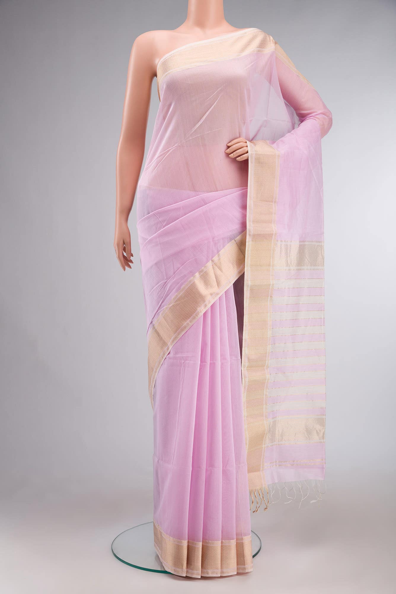Pink Maheshwari Silk Cotton Saree