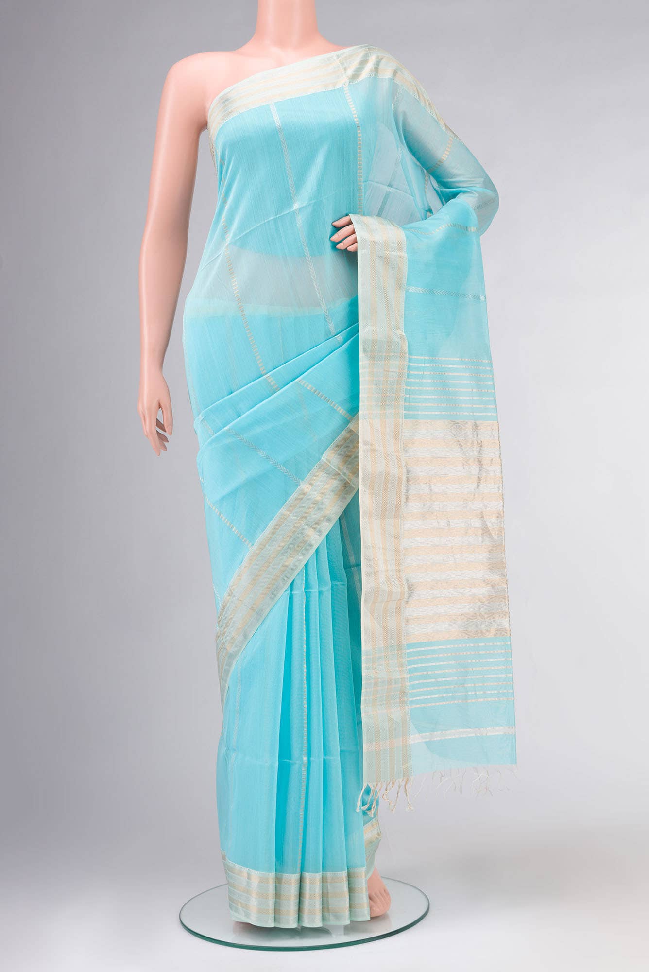 Light Blue Maheshwari Silk Cotton Saree