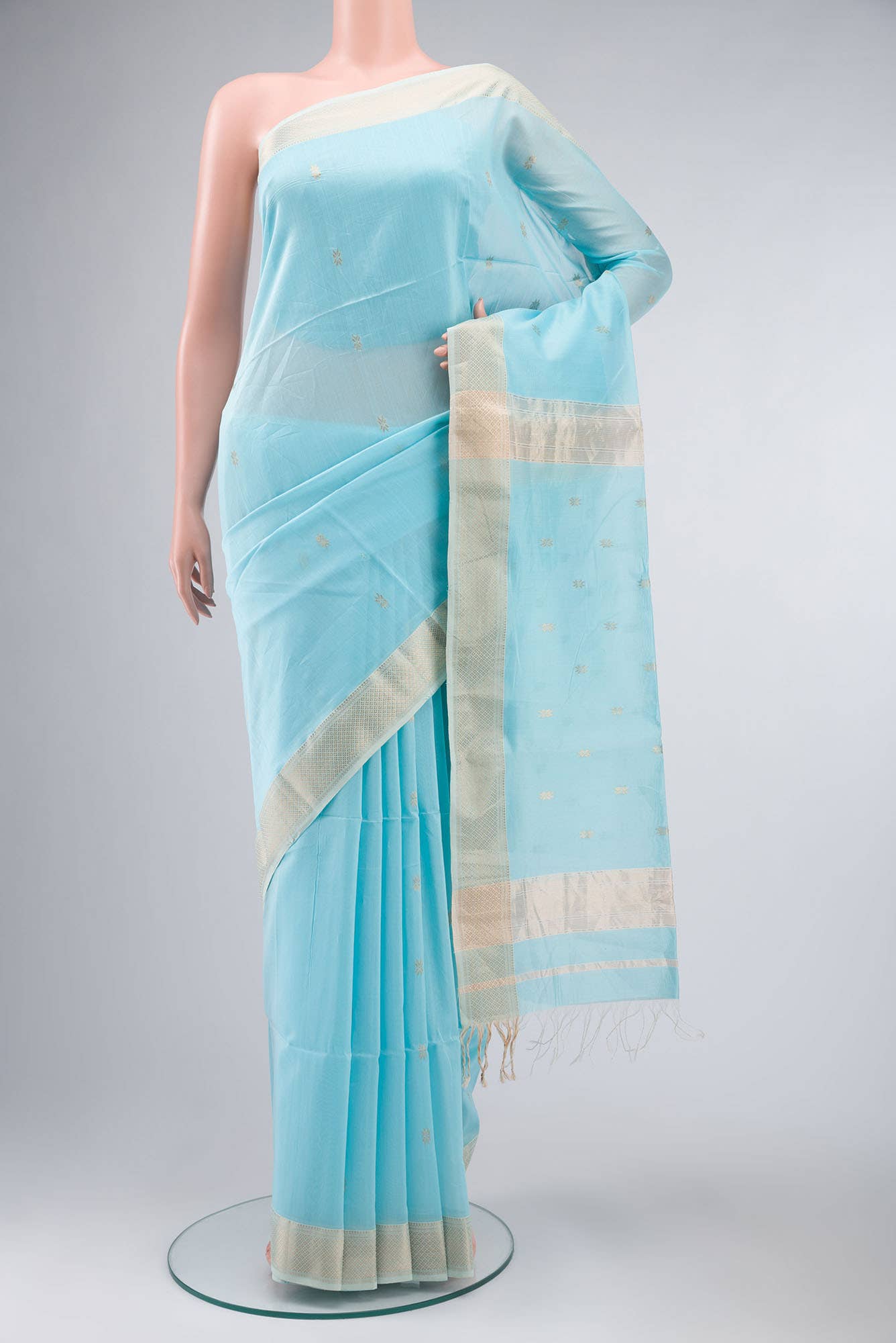 Light Blue Maheshwari Silk Cotton Saree