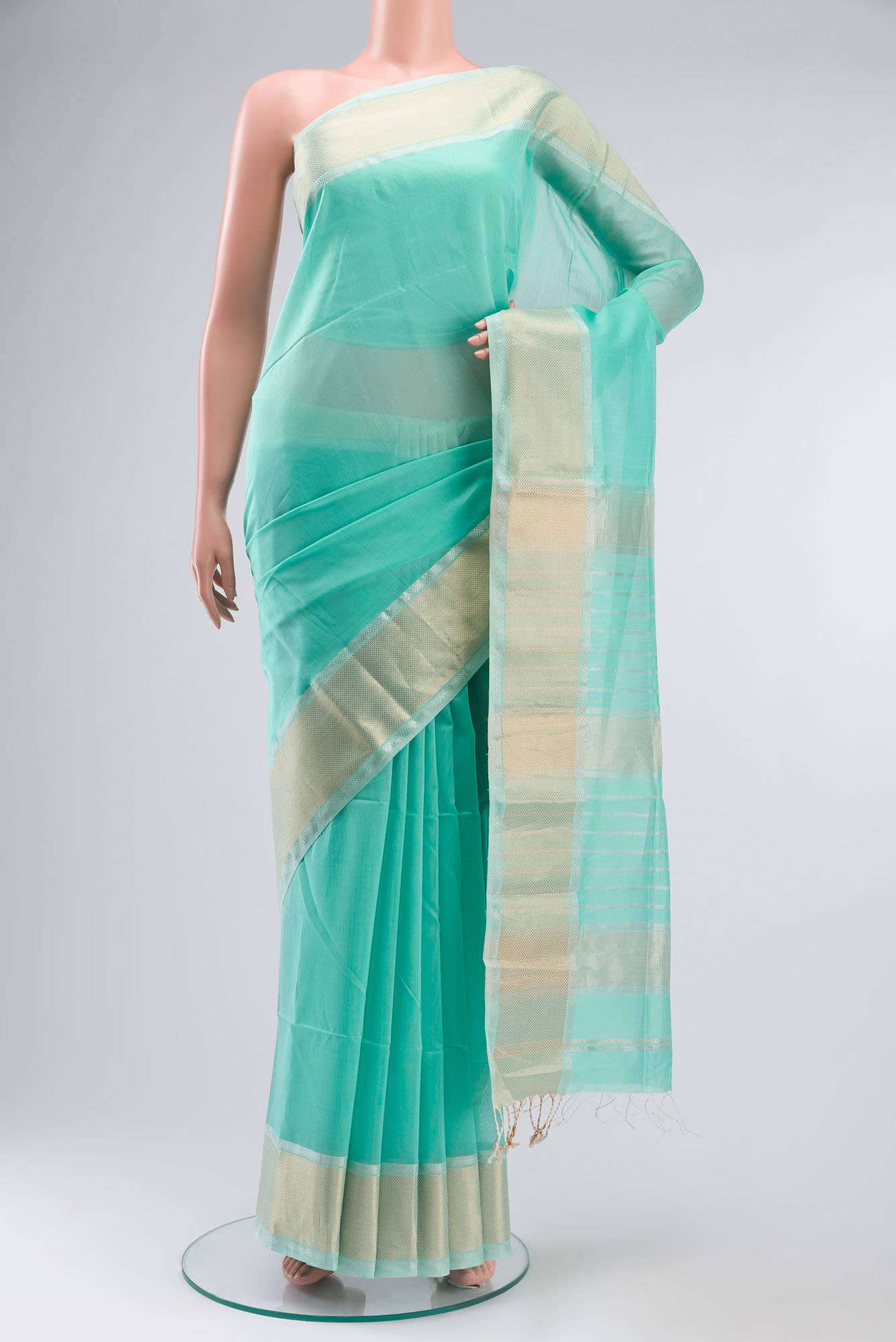 Sea Green Maheshwari Silk Cotton Saree