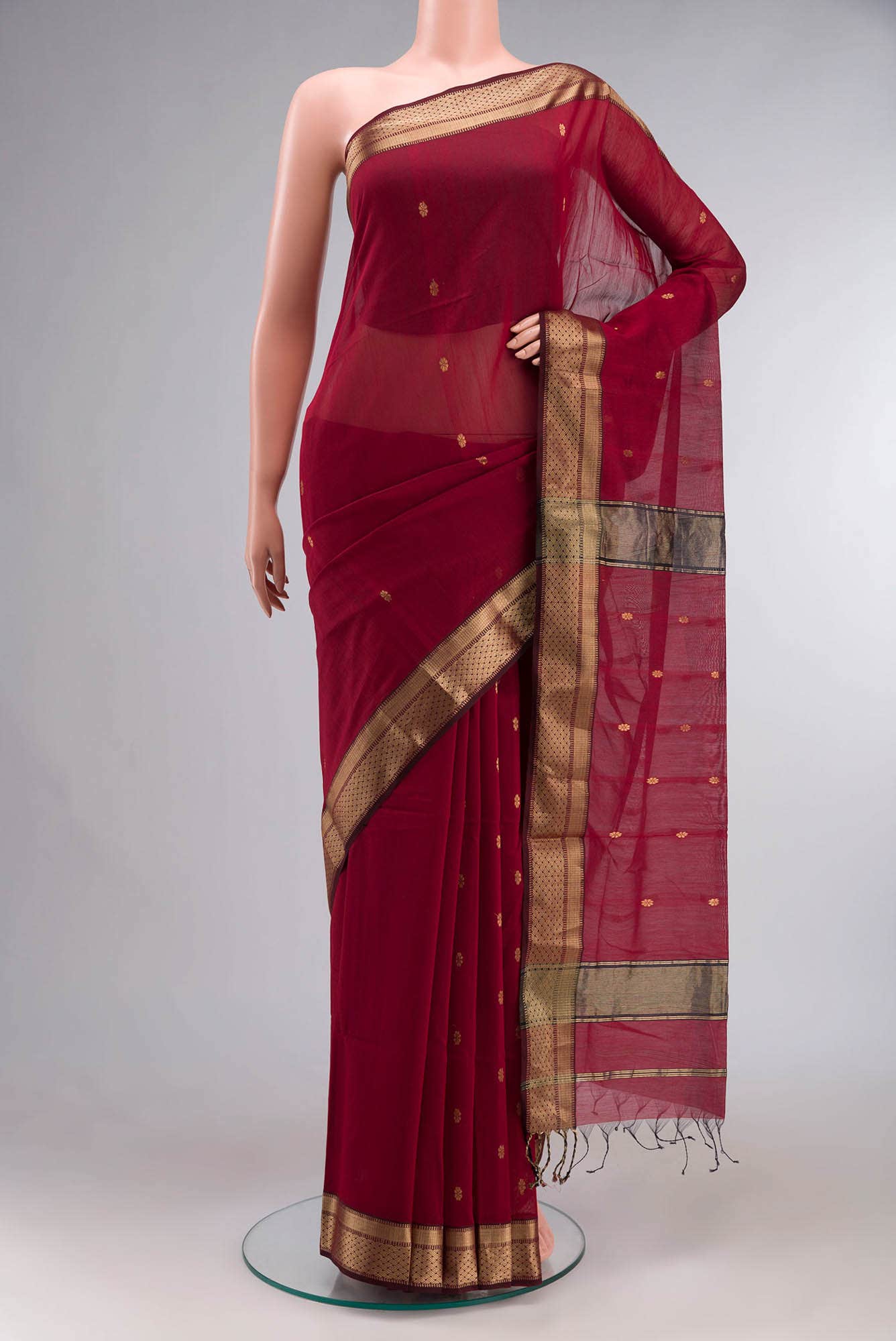 Maroon Maheshwari Silk Cotton Saree