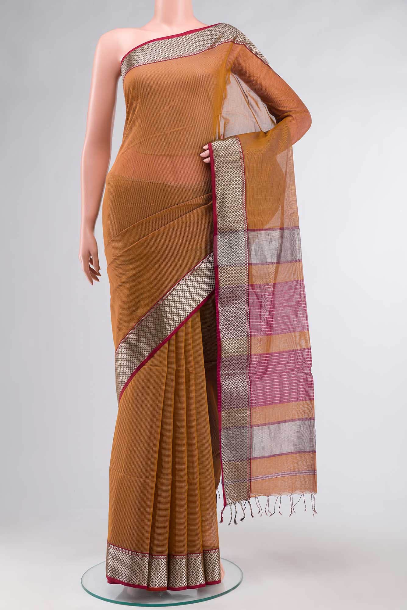 Brown Maheshwari Silk Cotton Saree