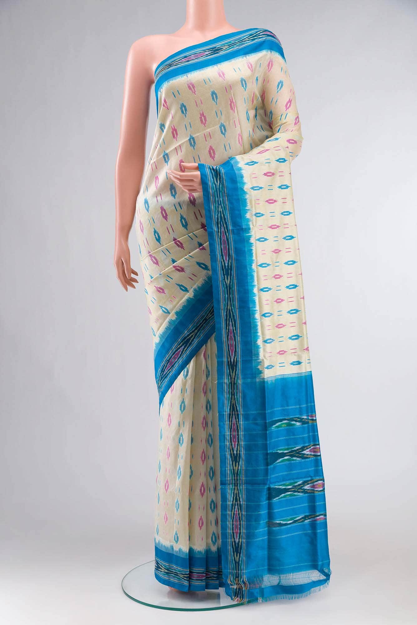 Off White Pochampally Silk Saree