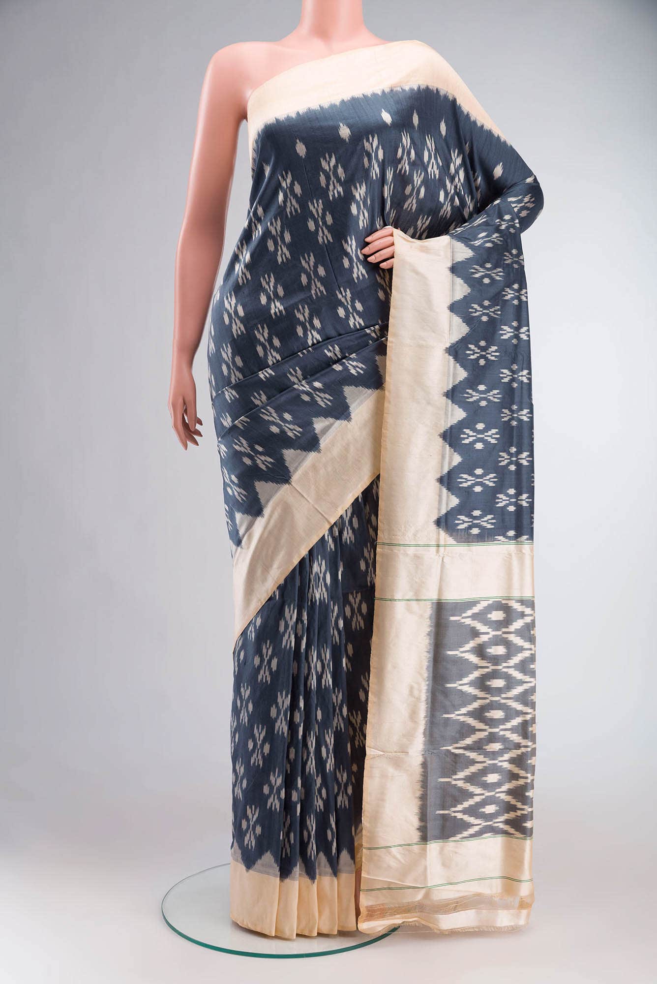 Grey Pochampally Silk Saree