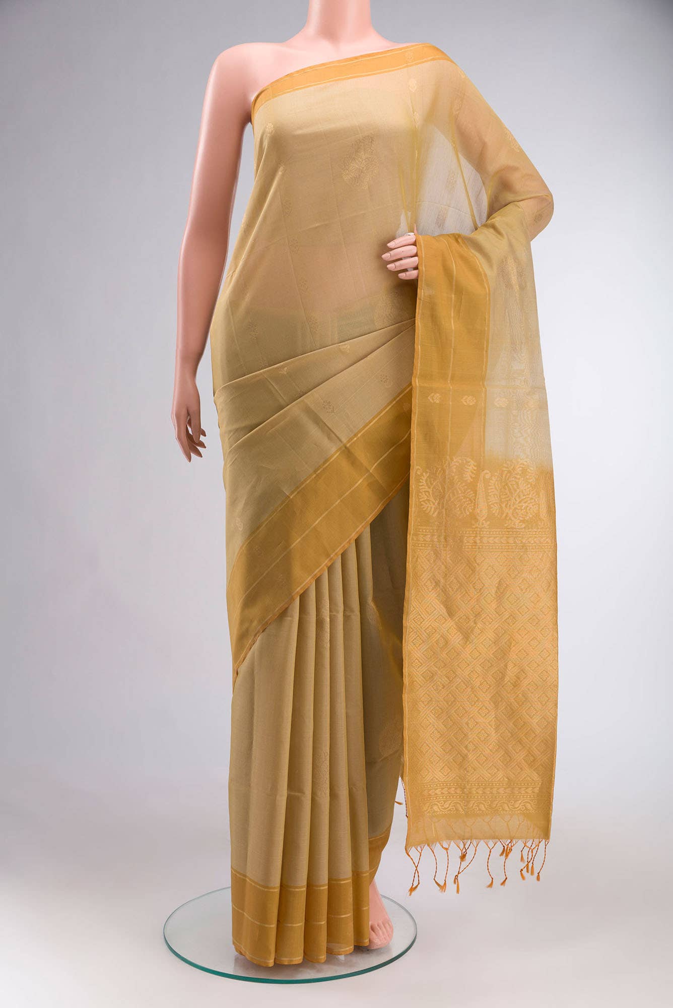 Beige Silk Cotton Saree