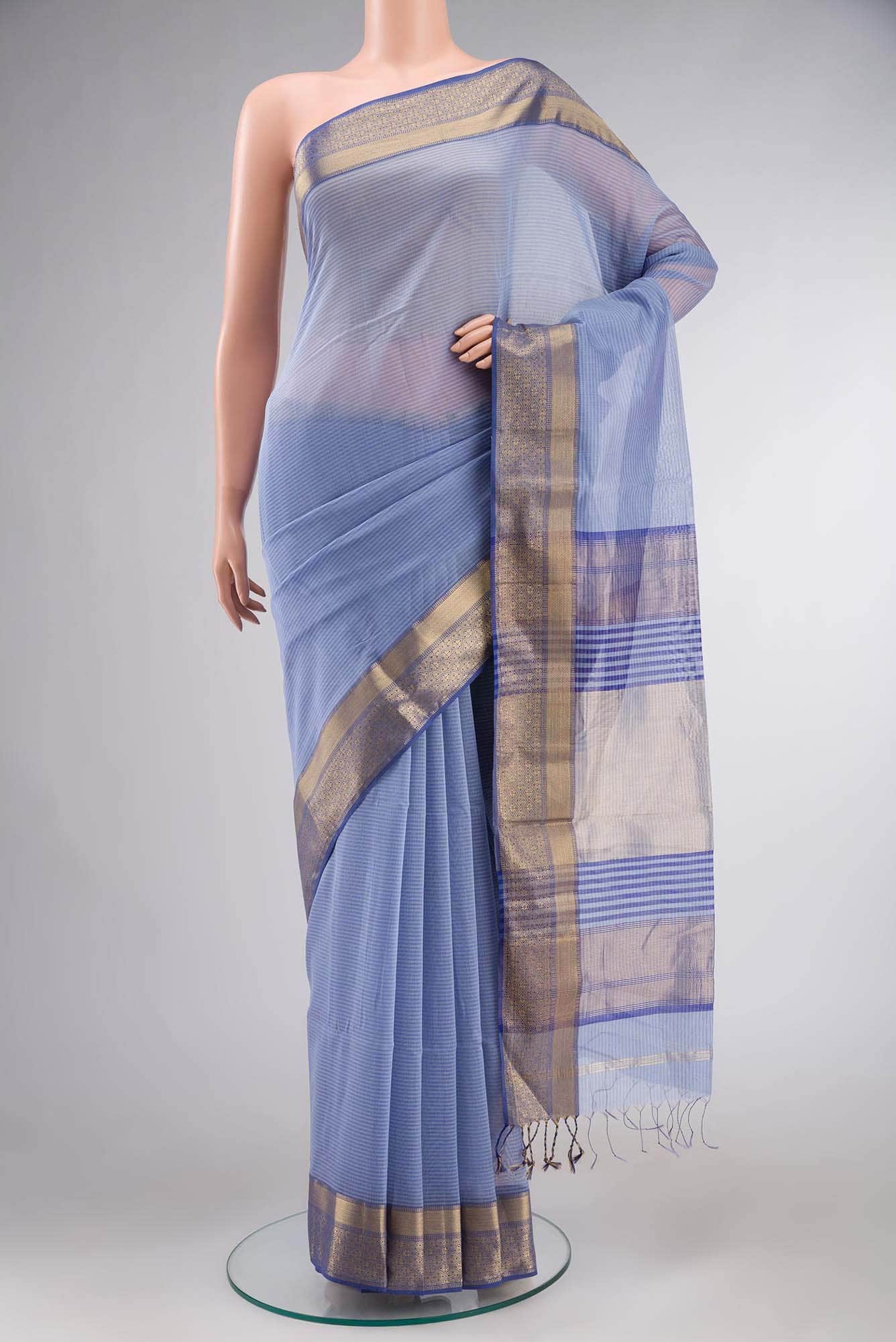 Blue Maheshwari Silk Cotton Saree
