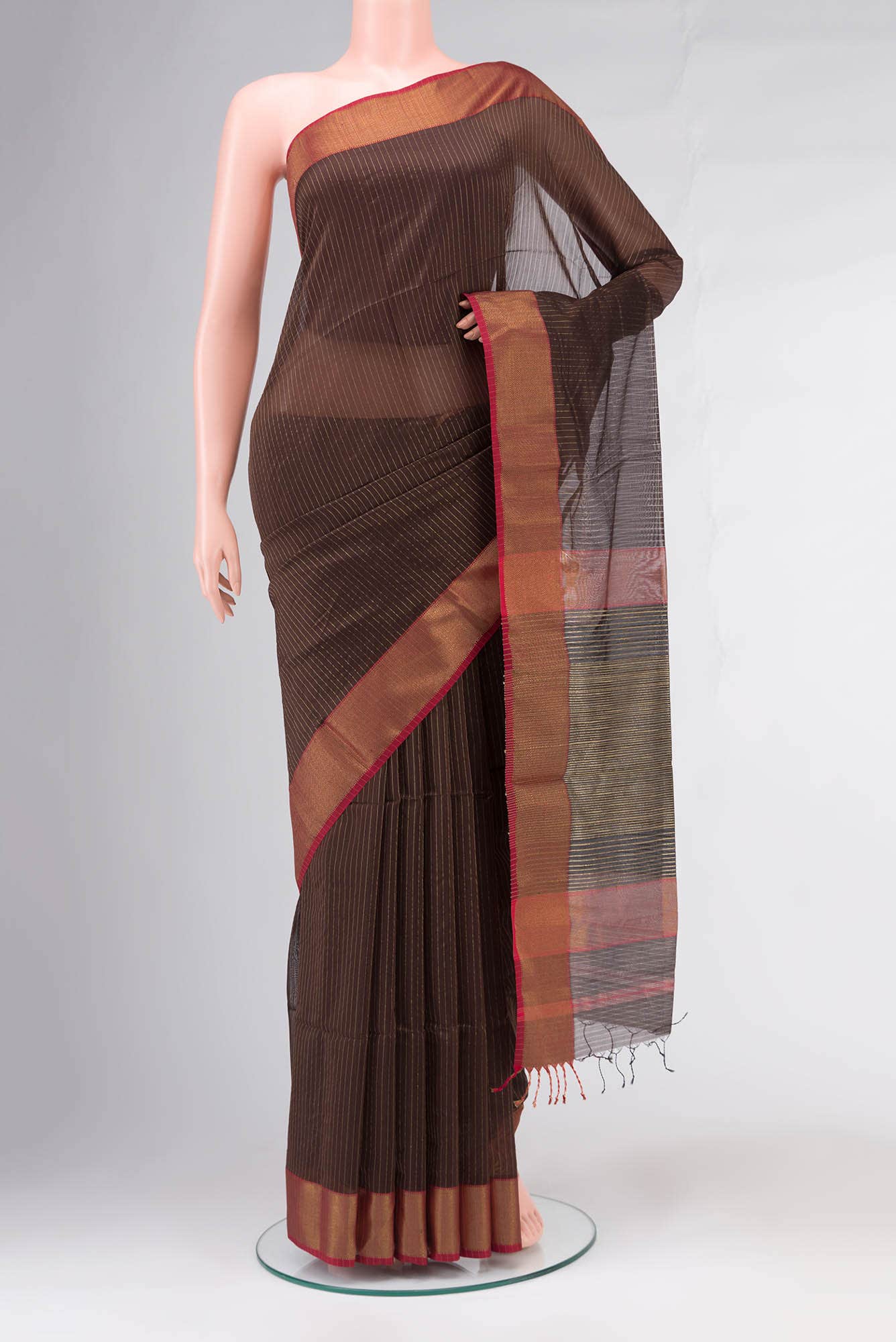 Brown Maheshwari Silk Cotton Saree