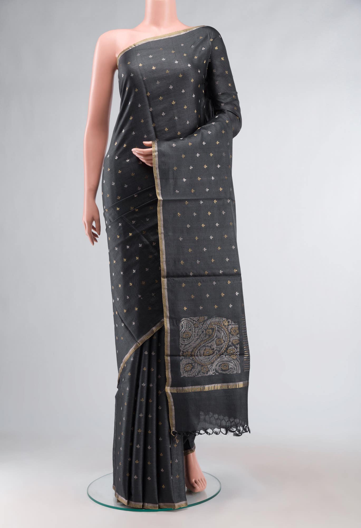 Black Bhagalpuri Tussar Silk Saree