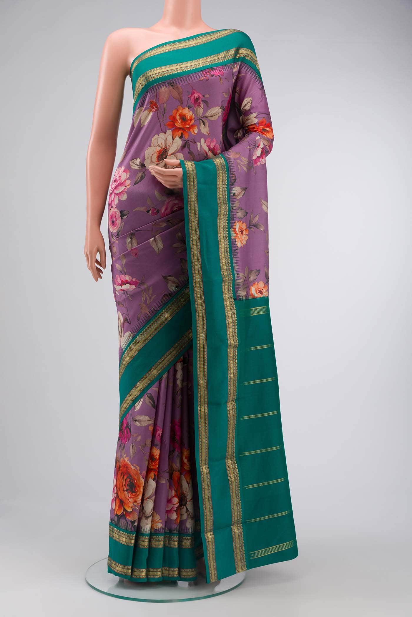 Purple Printed Silk Saree
