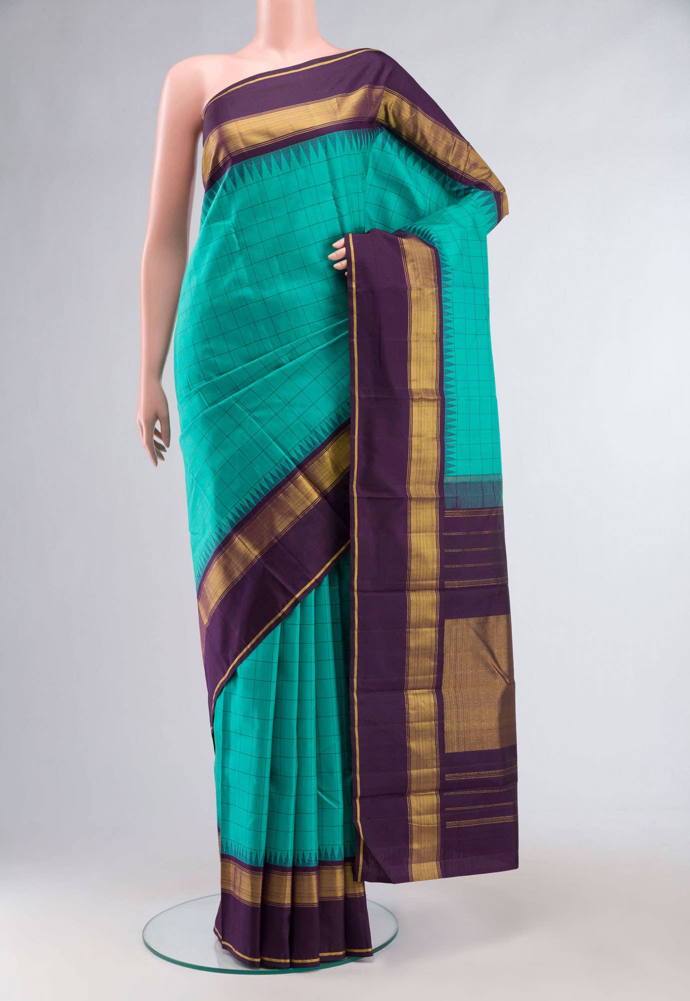 Turquoise Kanchipuram Silk Saree