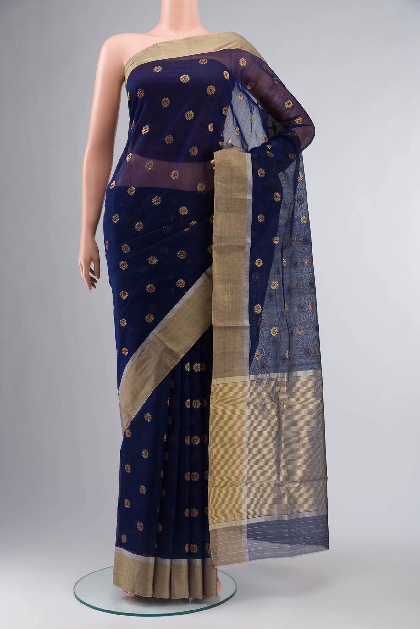 Navy Blue Chanderi Silk Cotton Saree