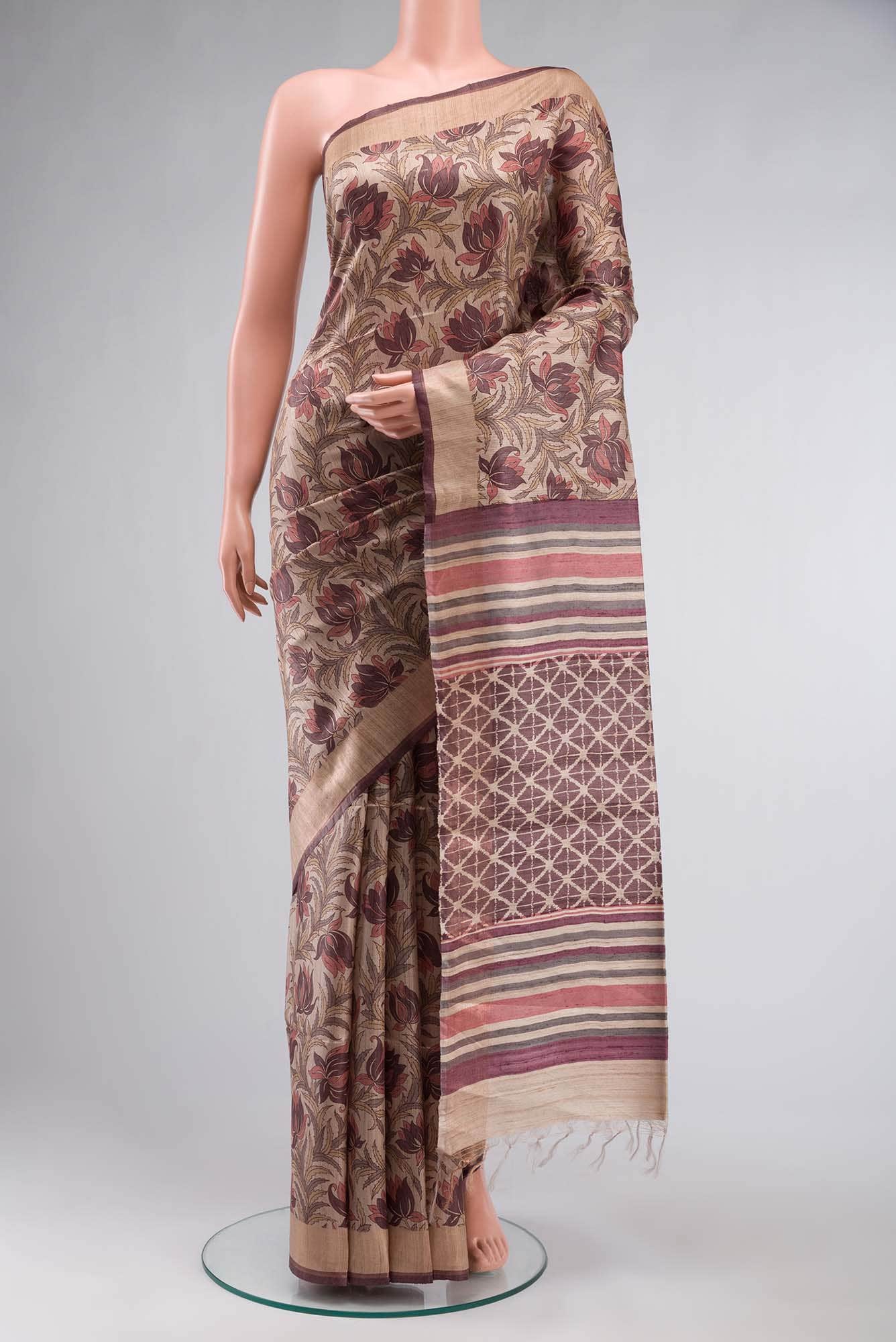Beige Bhagalpuri Tussar Silk Saree