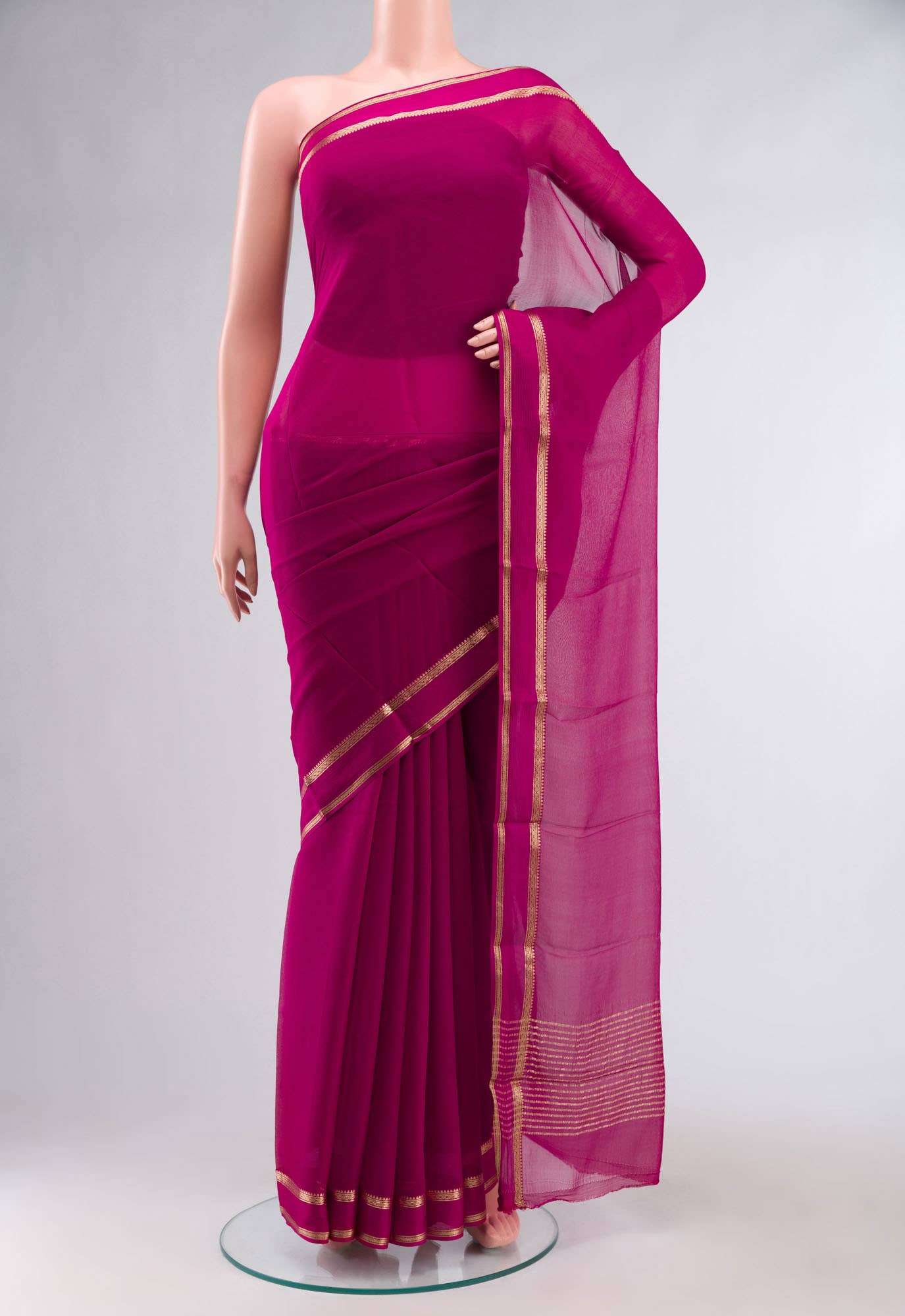 Dark Pink Mysore Chiffon Saree