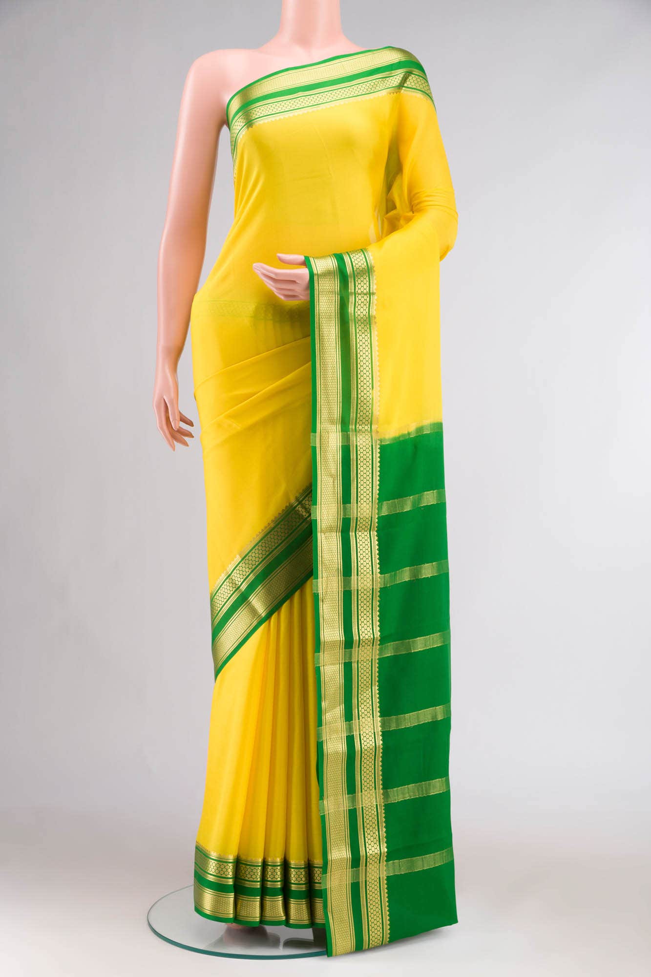 Yellow Mysore Crepe Saree