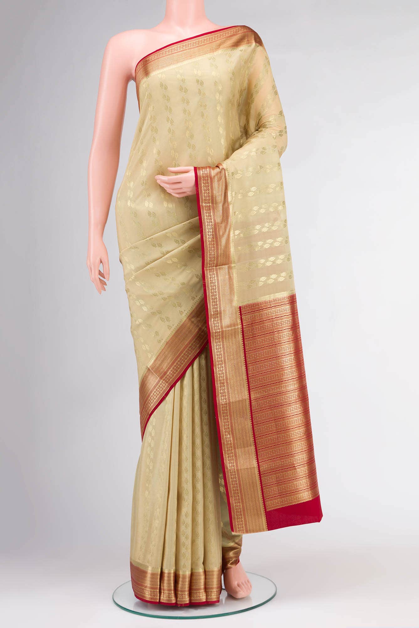 Beige Mysore Crepe Saree