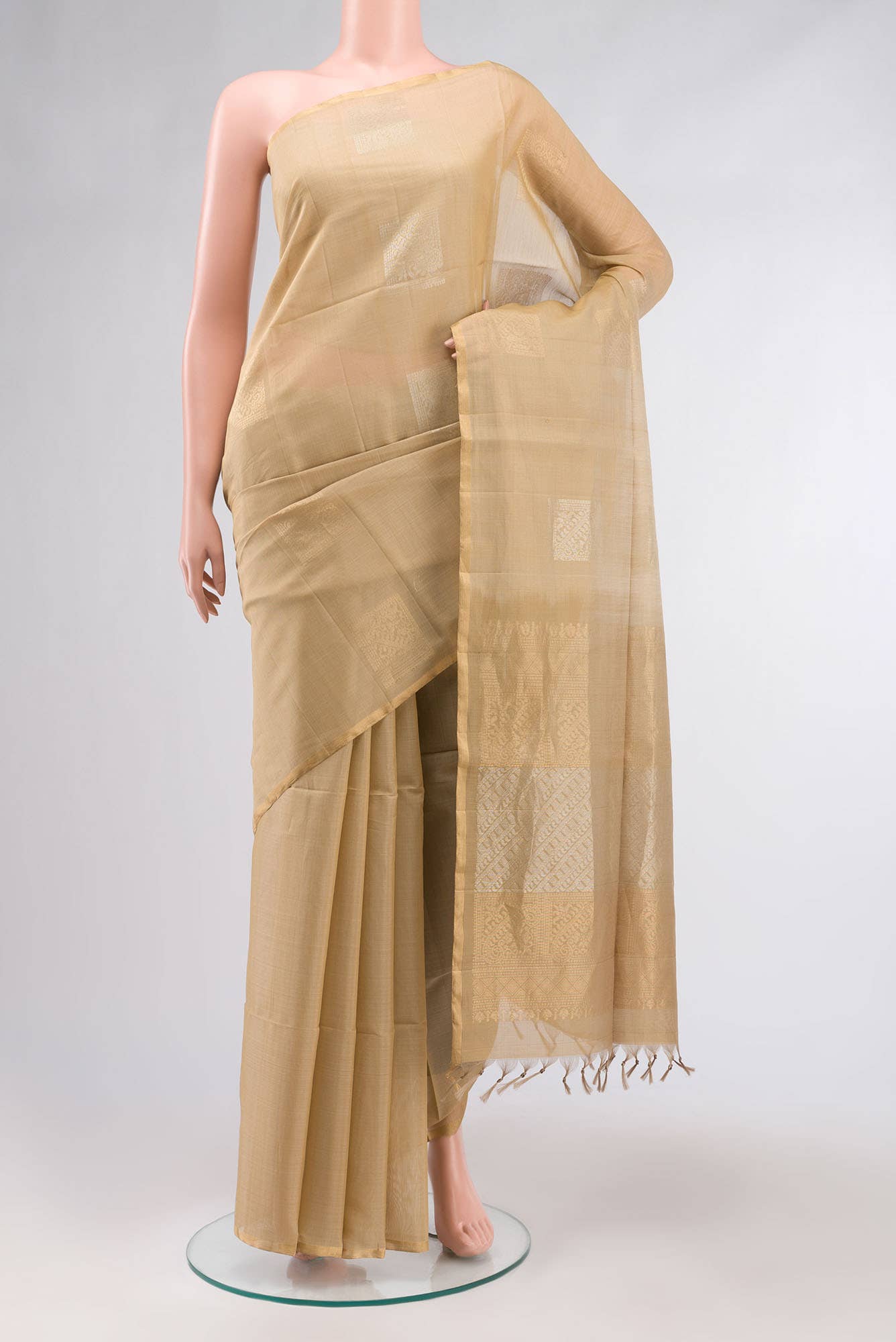 Beige Silk Cotton Saree
