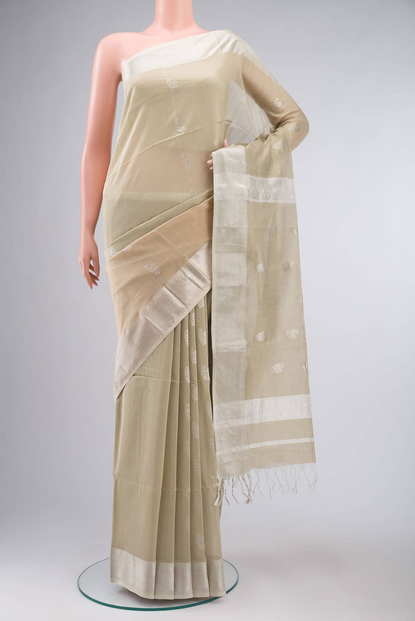 Beige Maheshwari Silk Cotton Saree