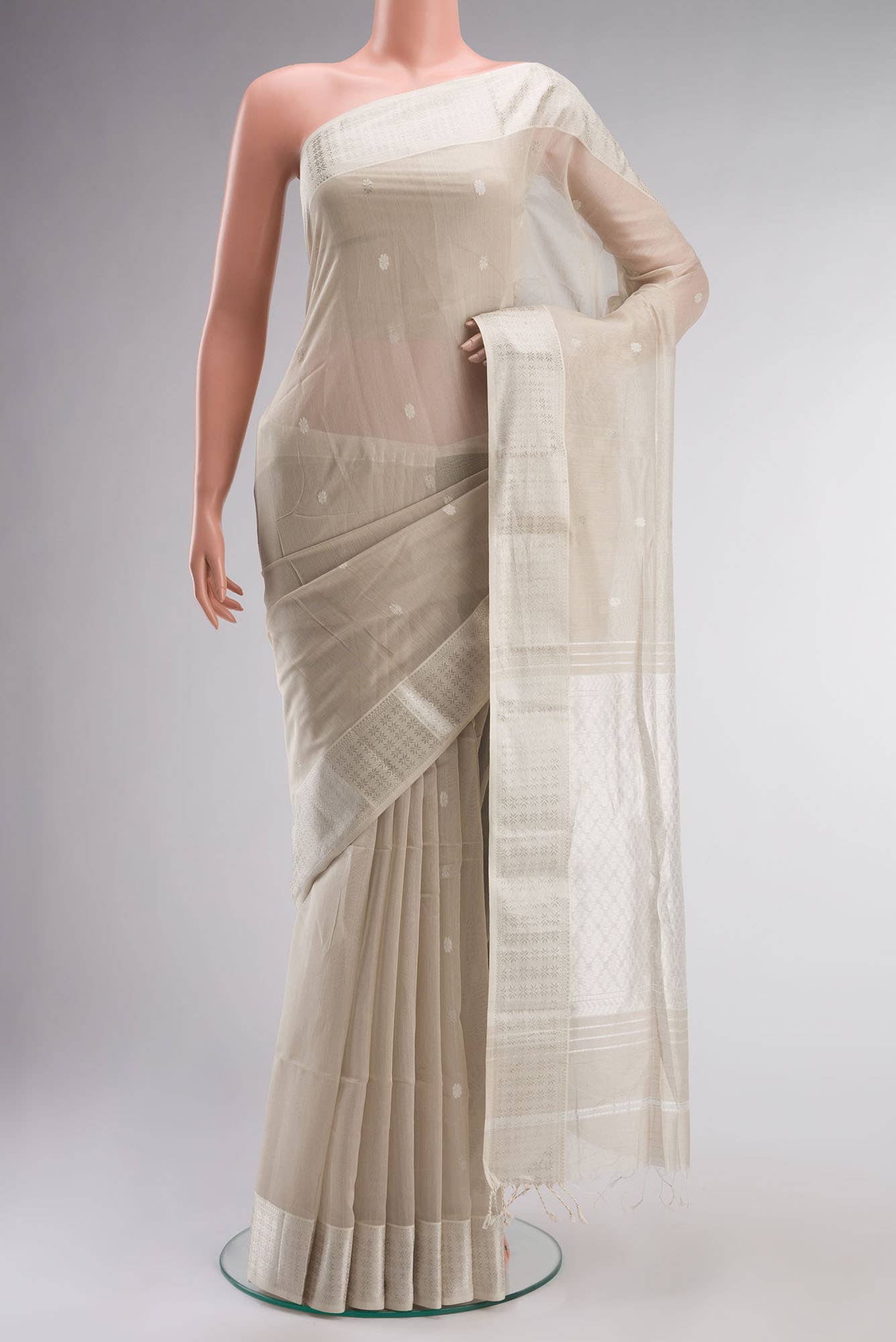 Beige Maheshwari Silk Cotton Saree
