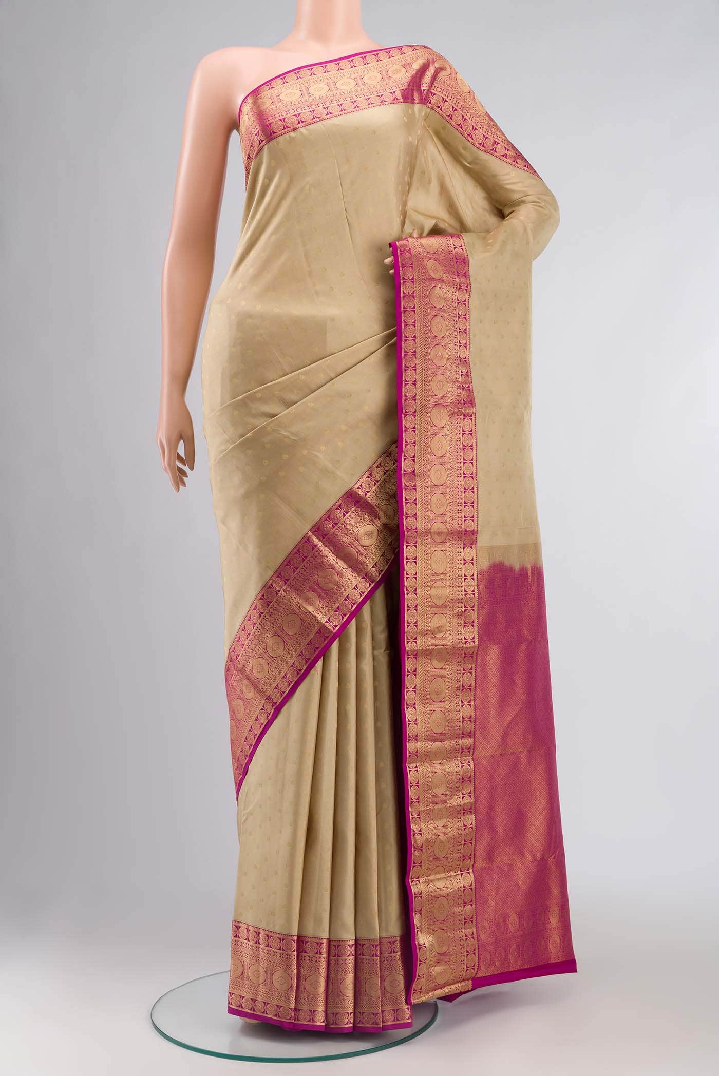 Beige Kanchipuram Silk Saree