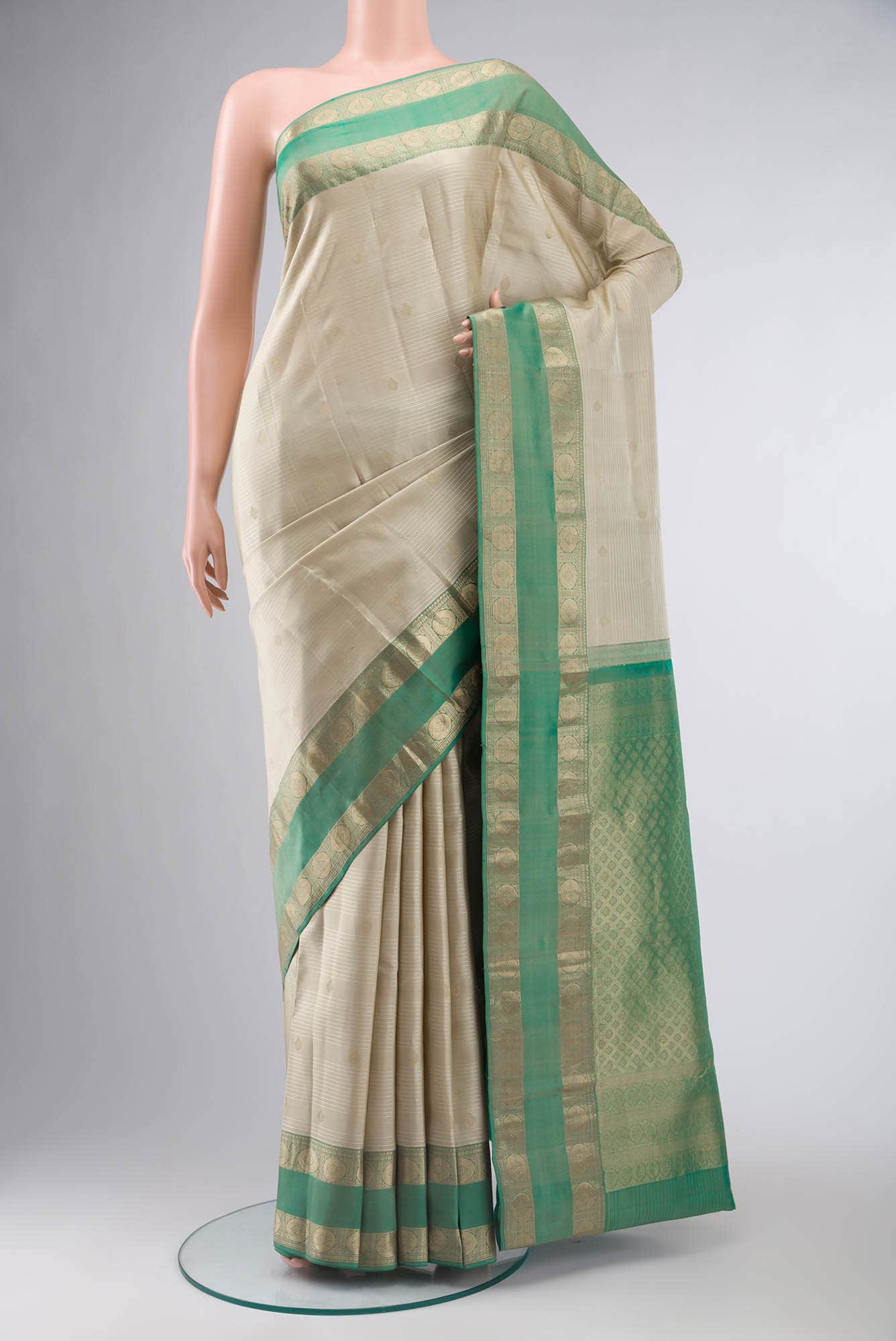 Beige Kanchipuram Silk Saree