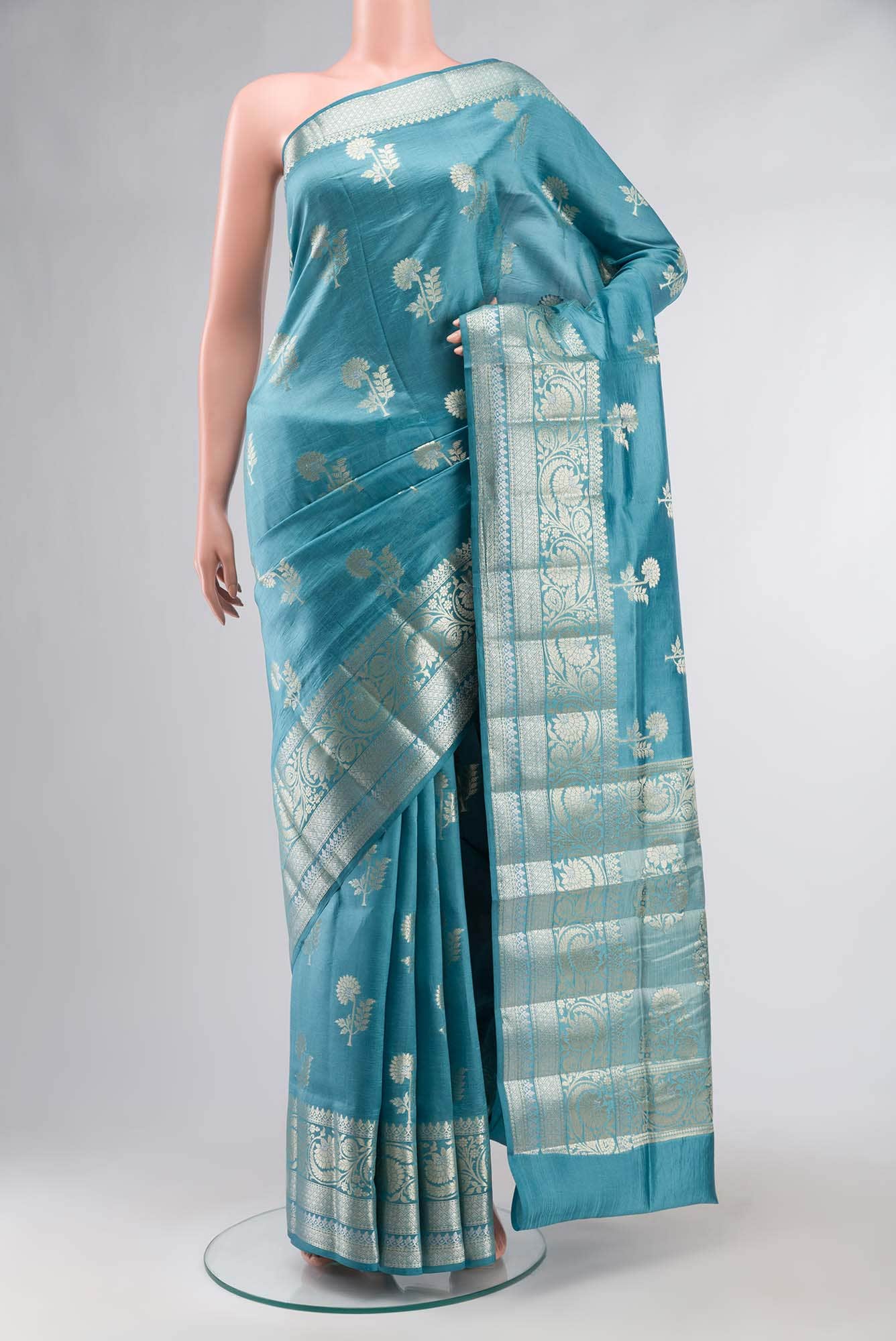 Blue Banarasi Raw Silk Saree