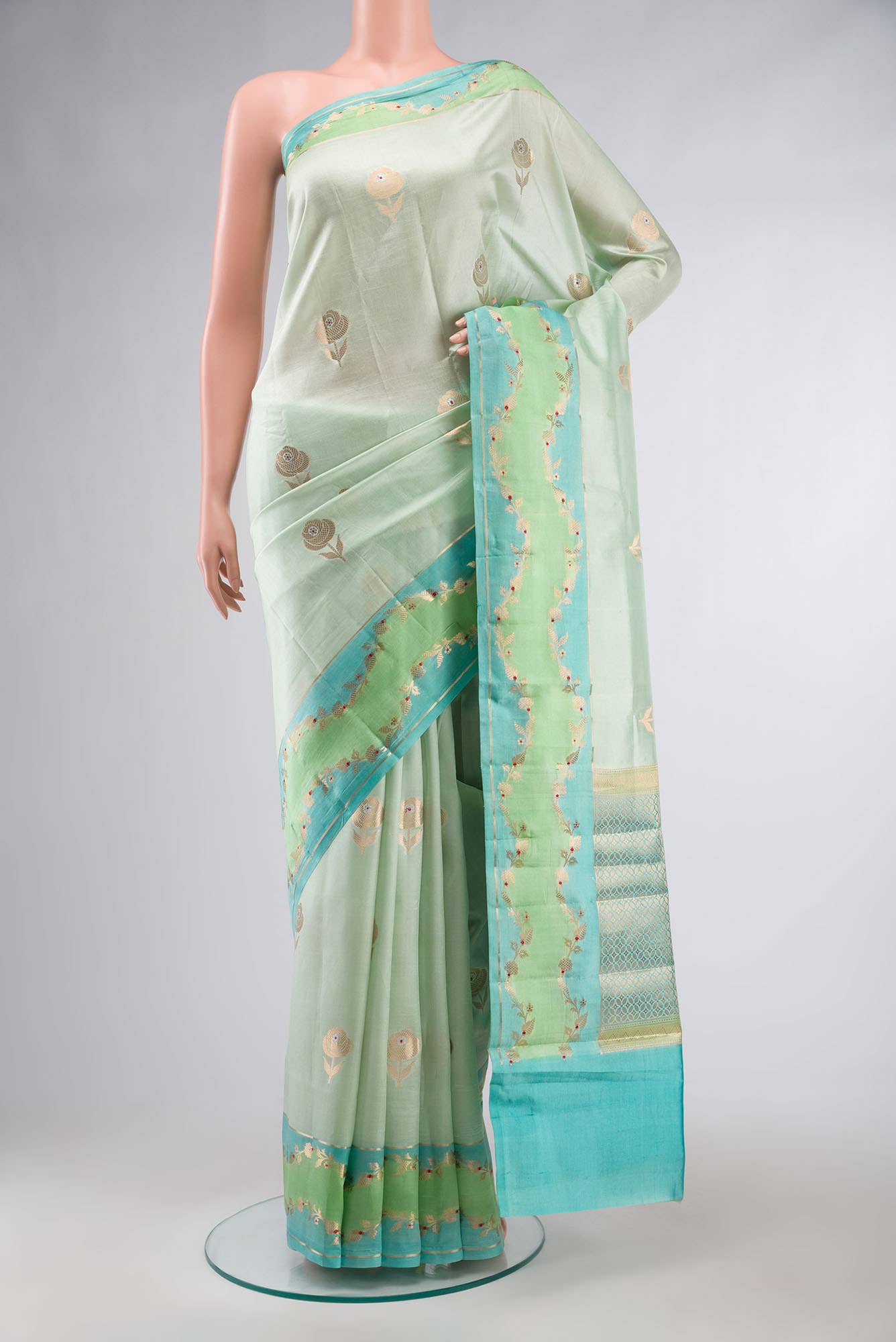 Green Banarasi Raw Silk Saree