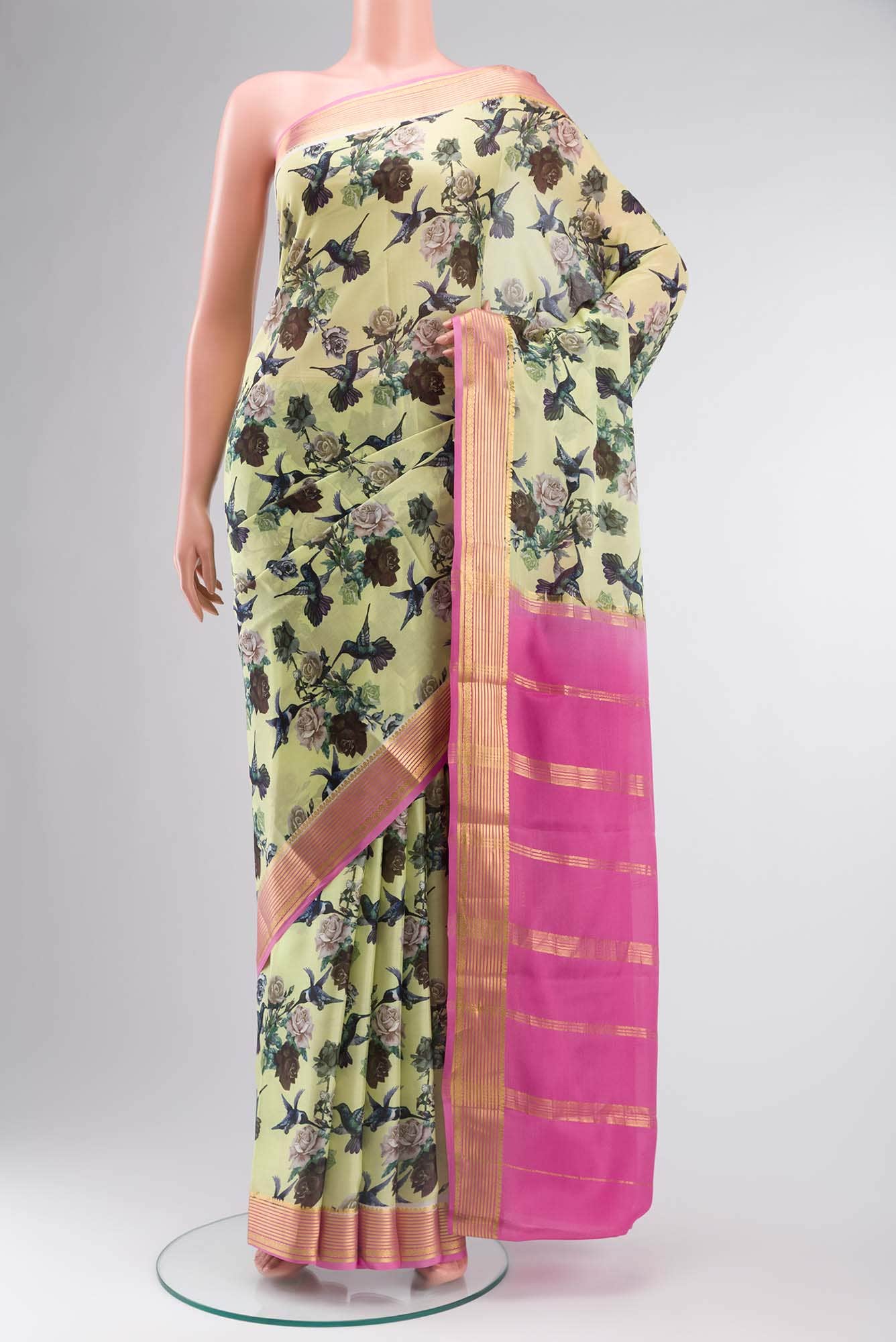 Green Mysore Crepe Saree