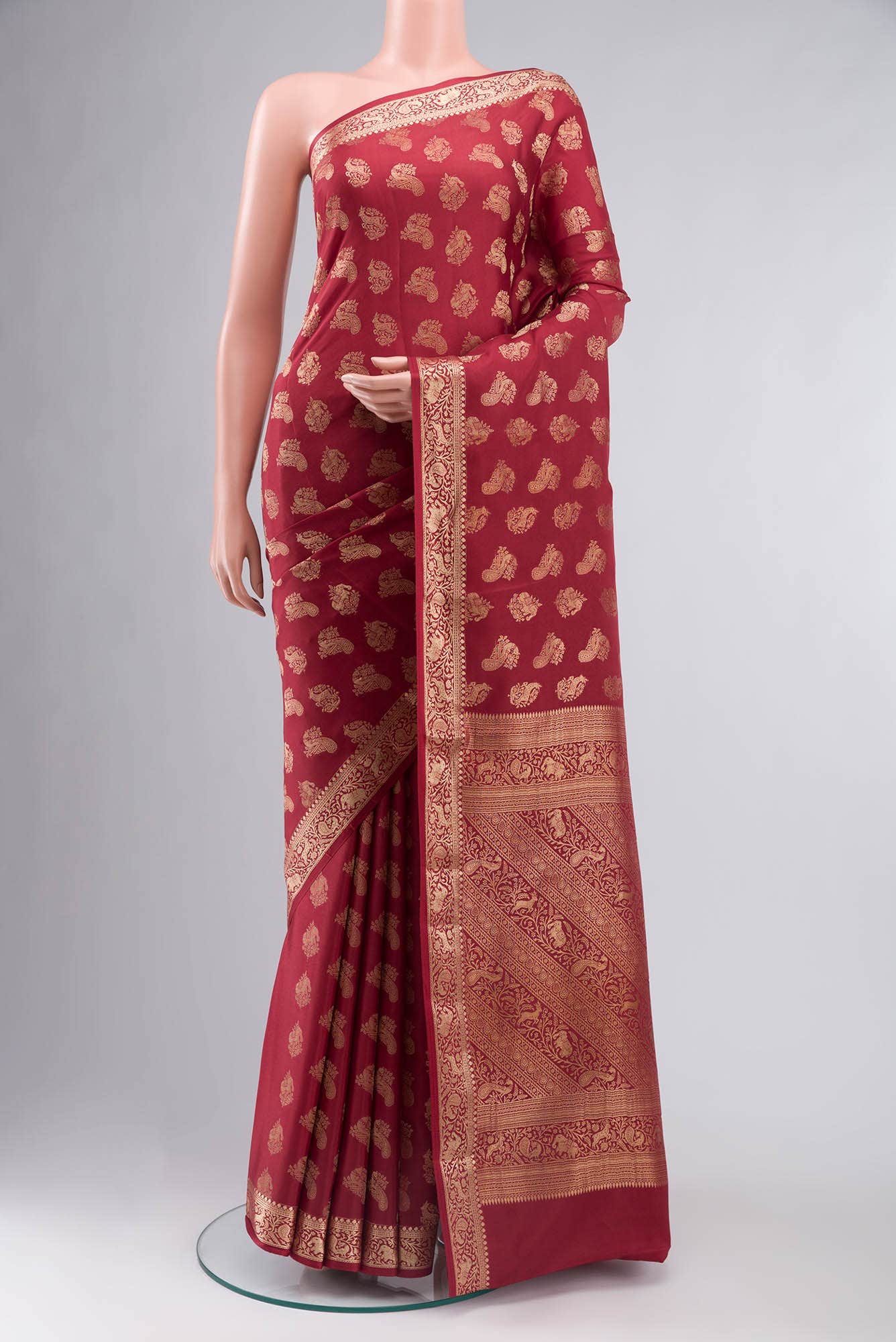 Red Mysore Crepe Saree