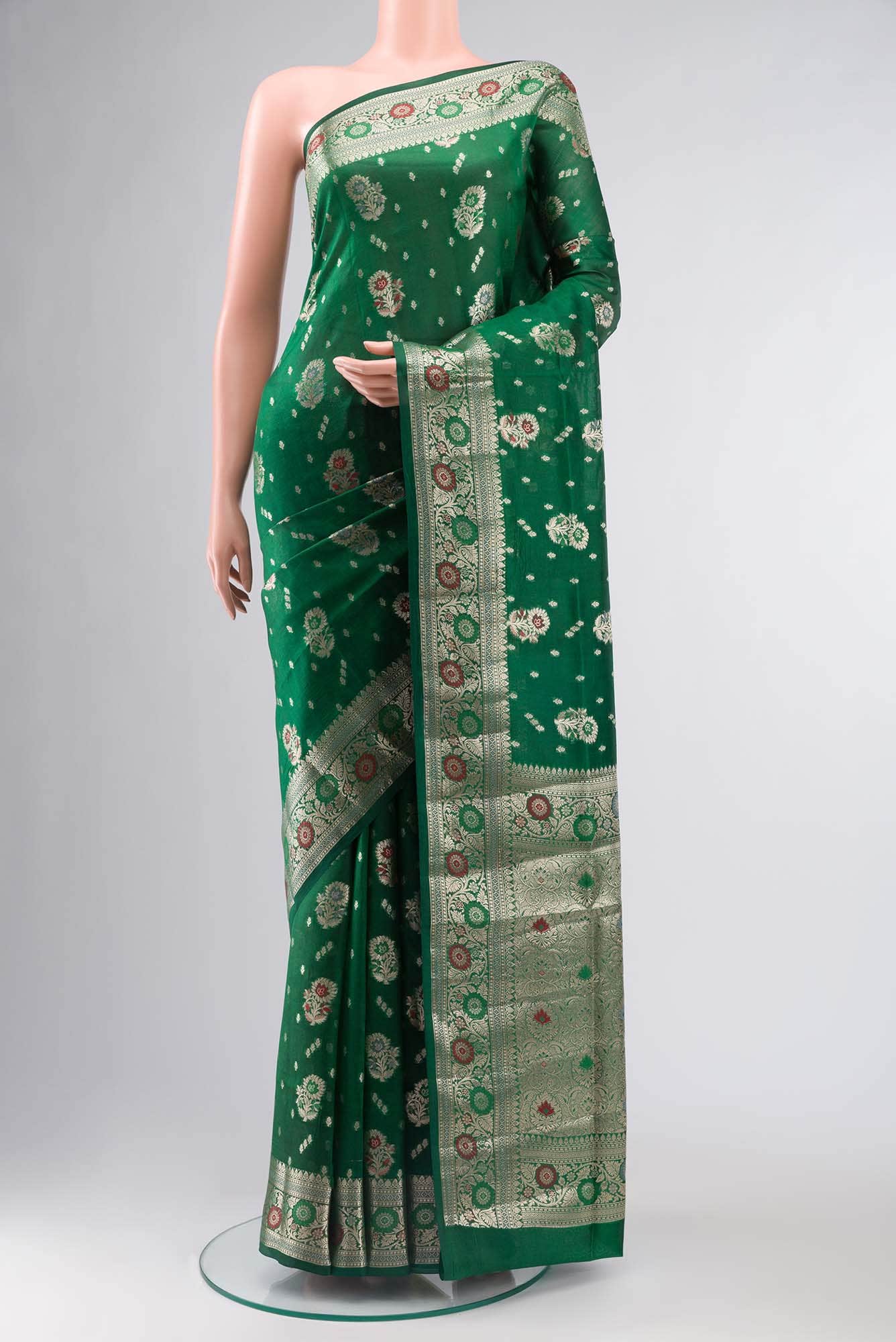 Green Banarasi Raw Silk Saree
