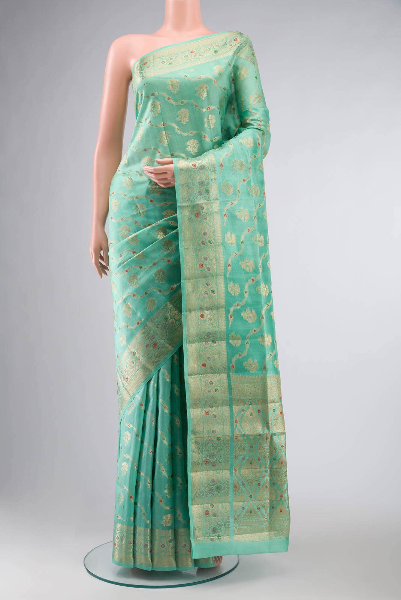 Green Banarasi Raw Silk Saree