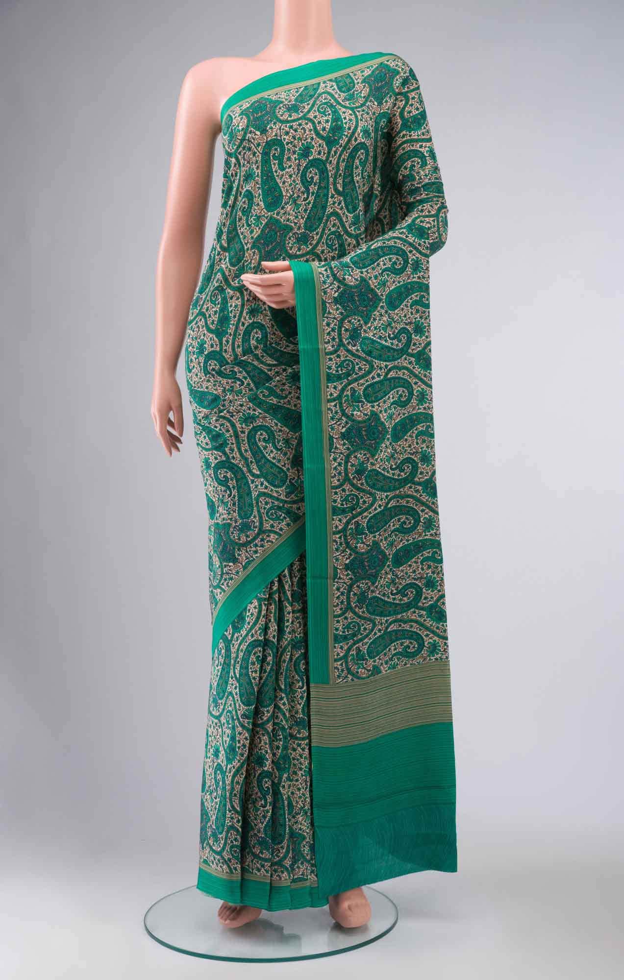 Green Crepe Saree