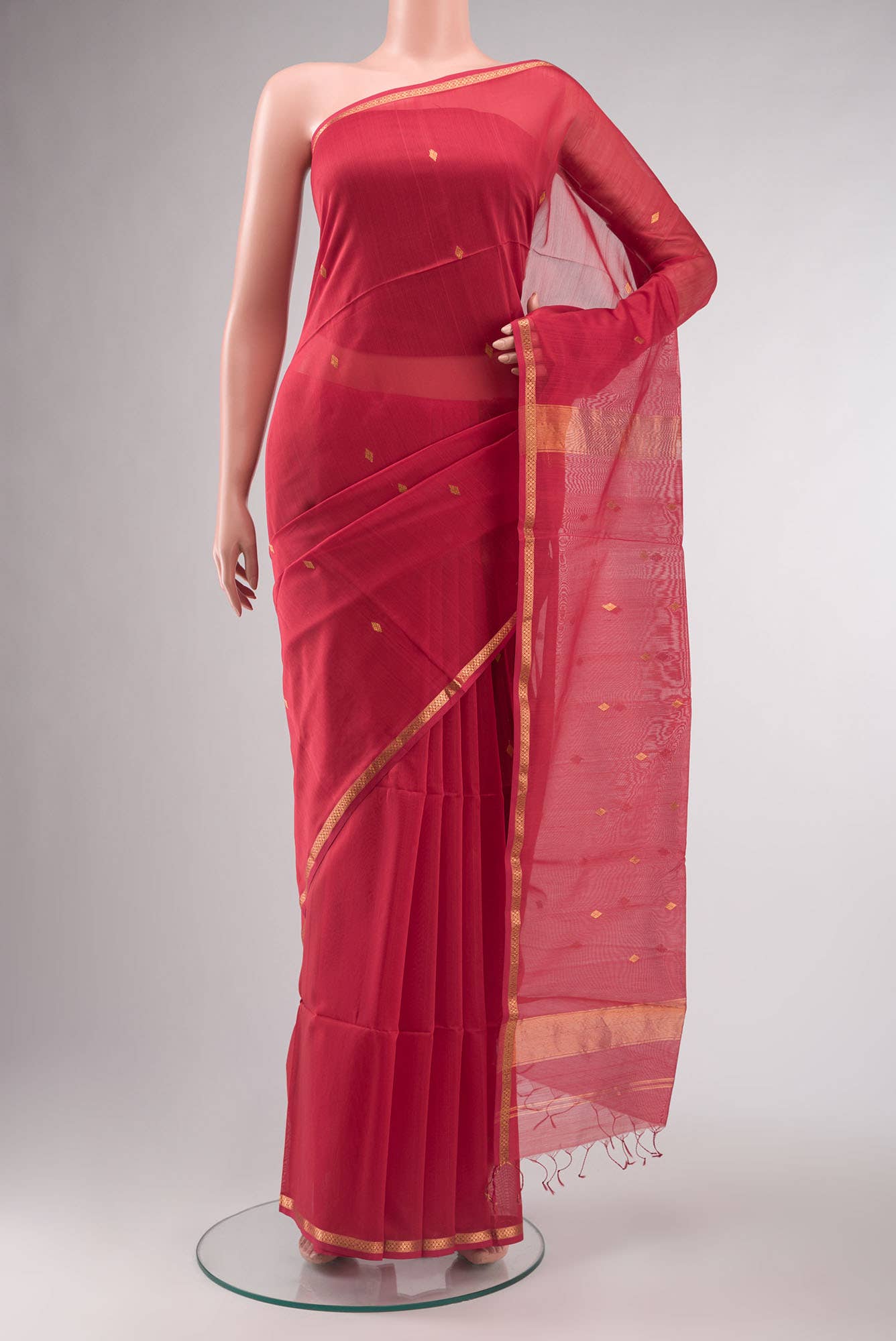 Red Maheshwari Silk Cotton Saree