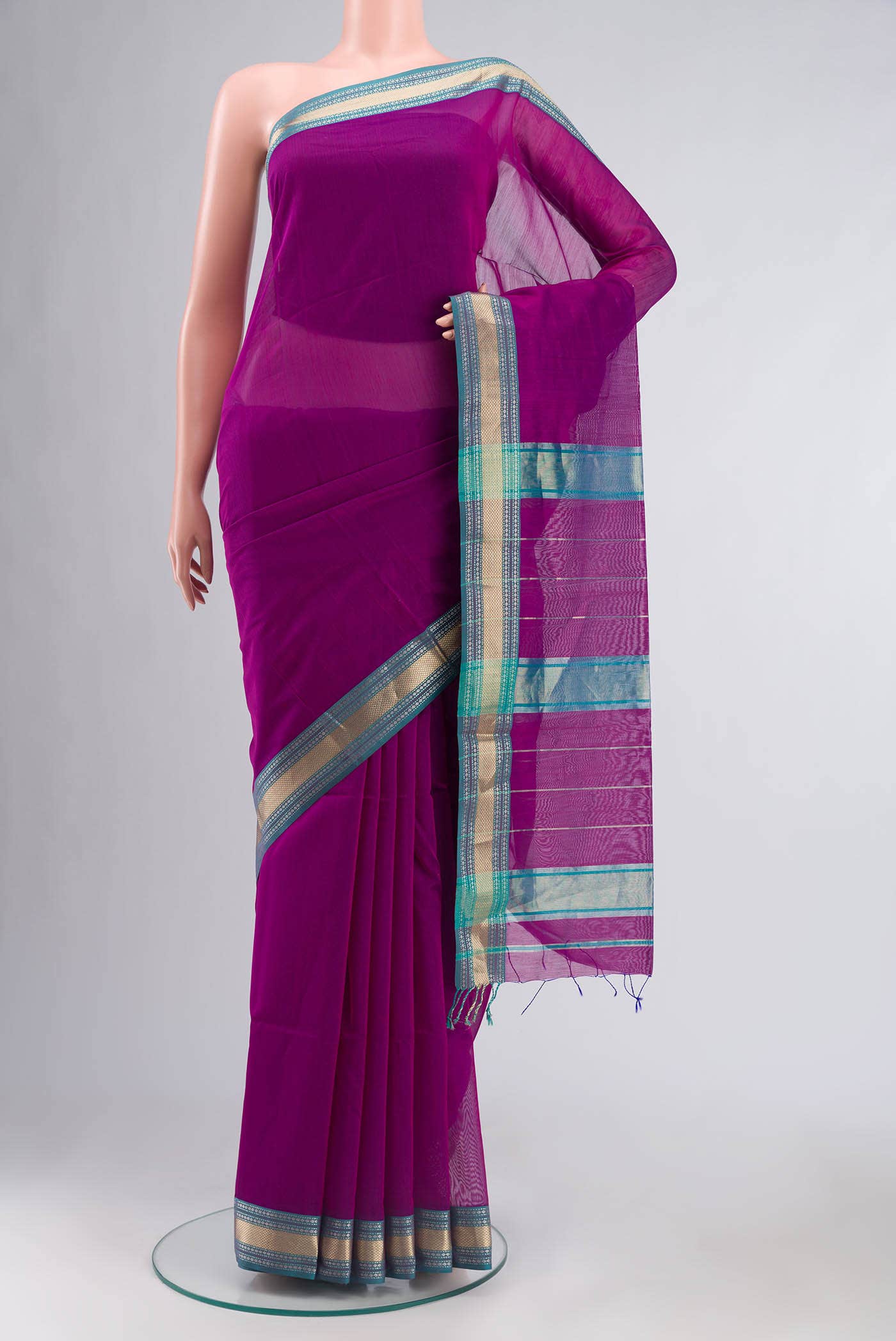 Magenta Maheshwari Silk Cotton Saree
