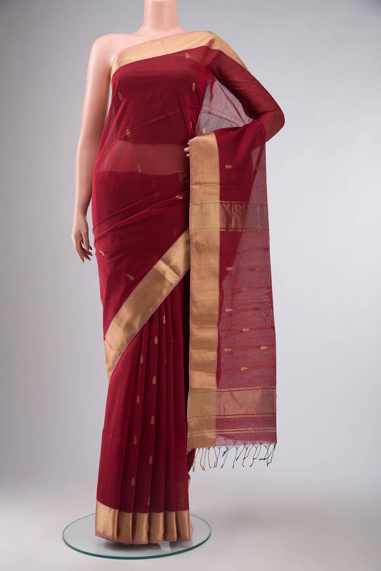 Maroon Maheshwari Silk Cotton Saree