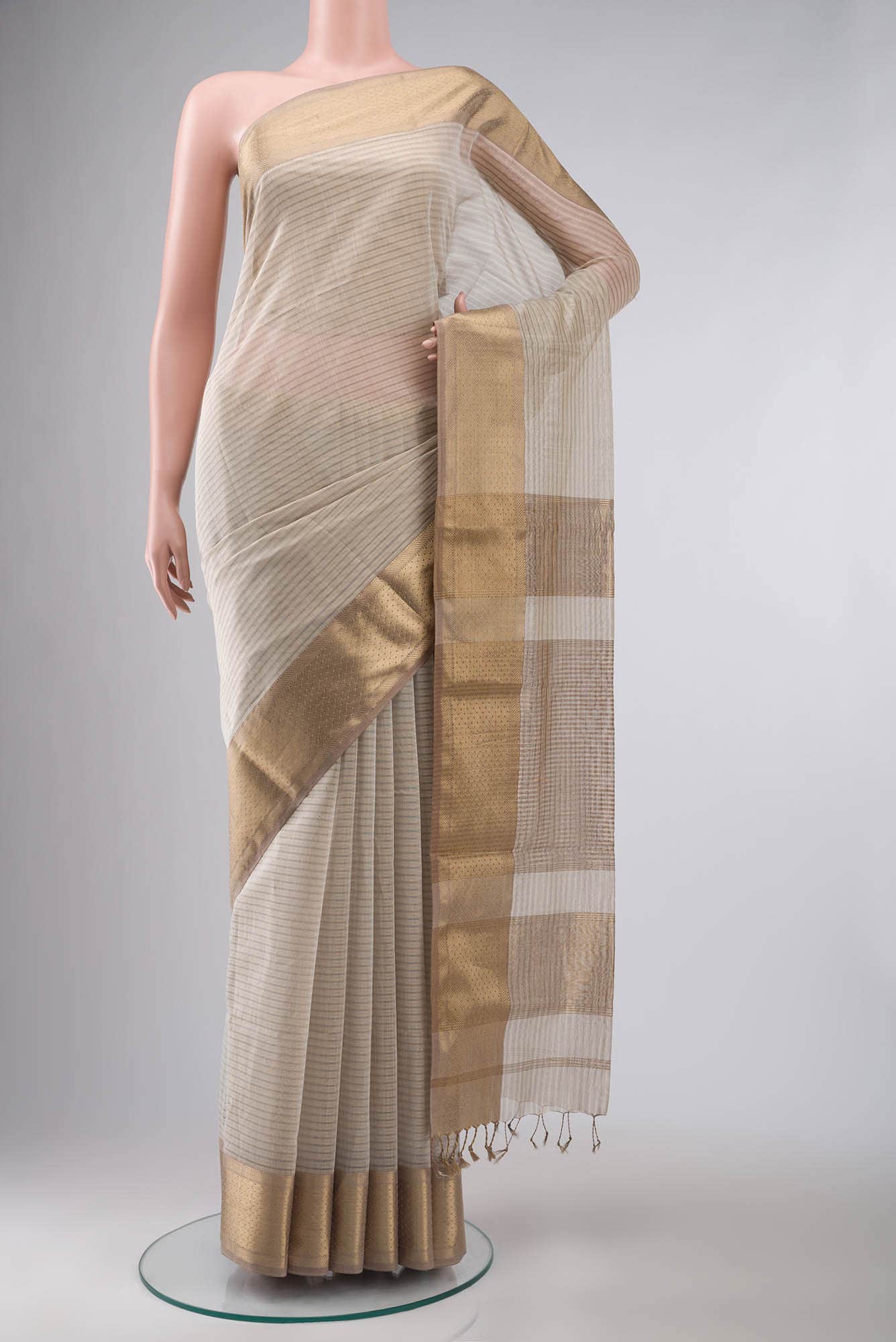 Beige Maheshwari Silk Cotton Saree